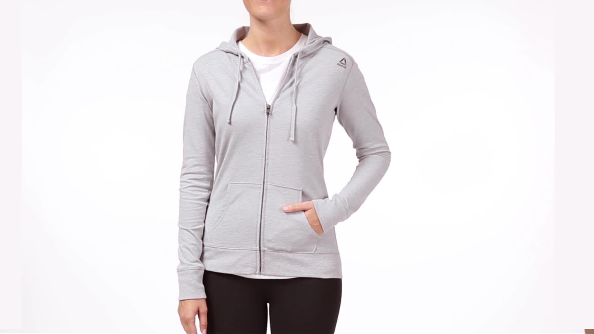 reebok women's core cotton jersey zip front hoodie