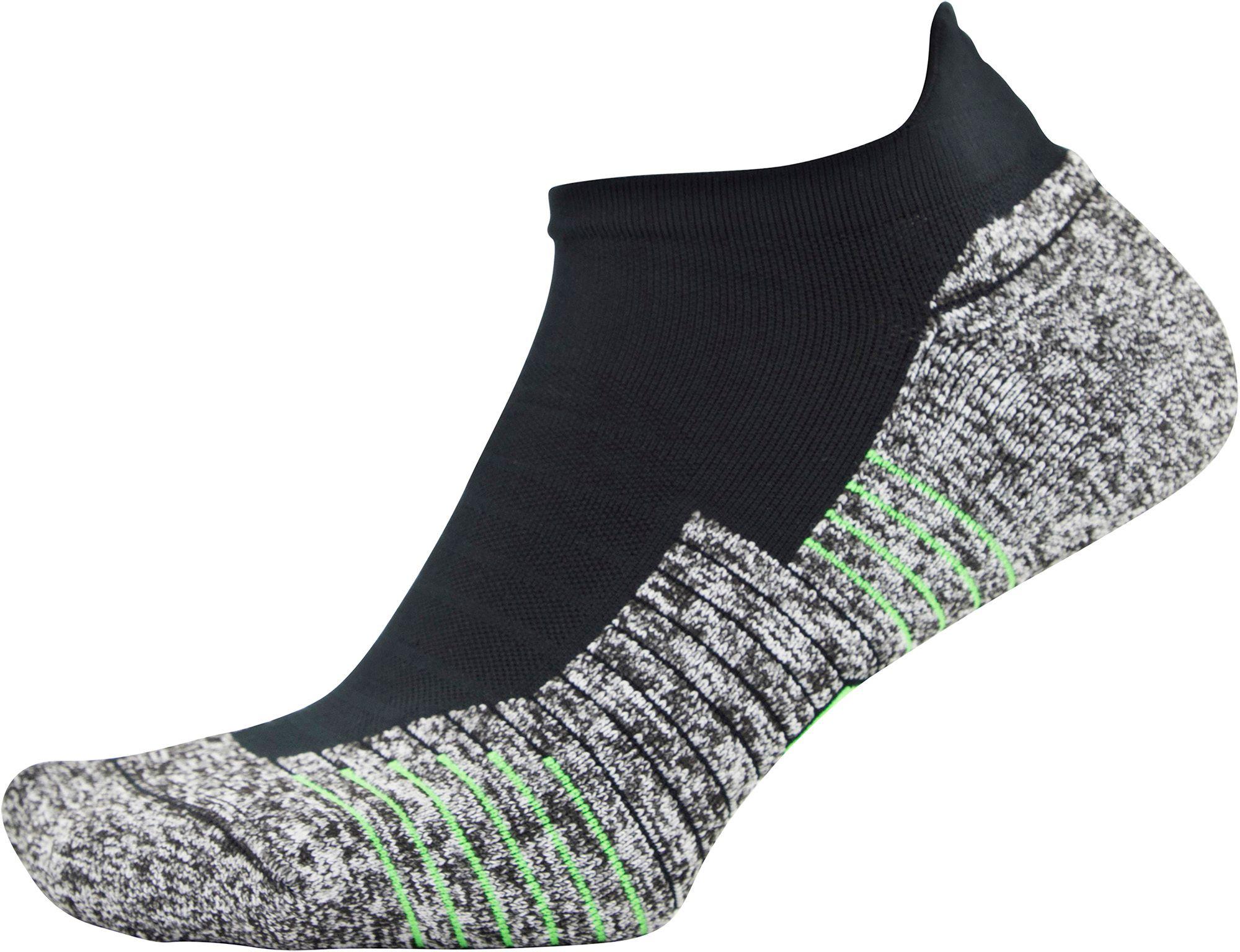 Under Armour Run Cushion 2.0 No Show Tab Socks in Black/Green (Black