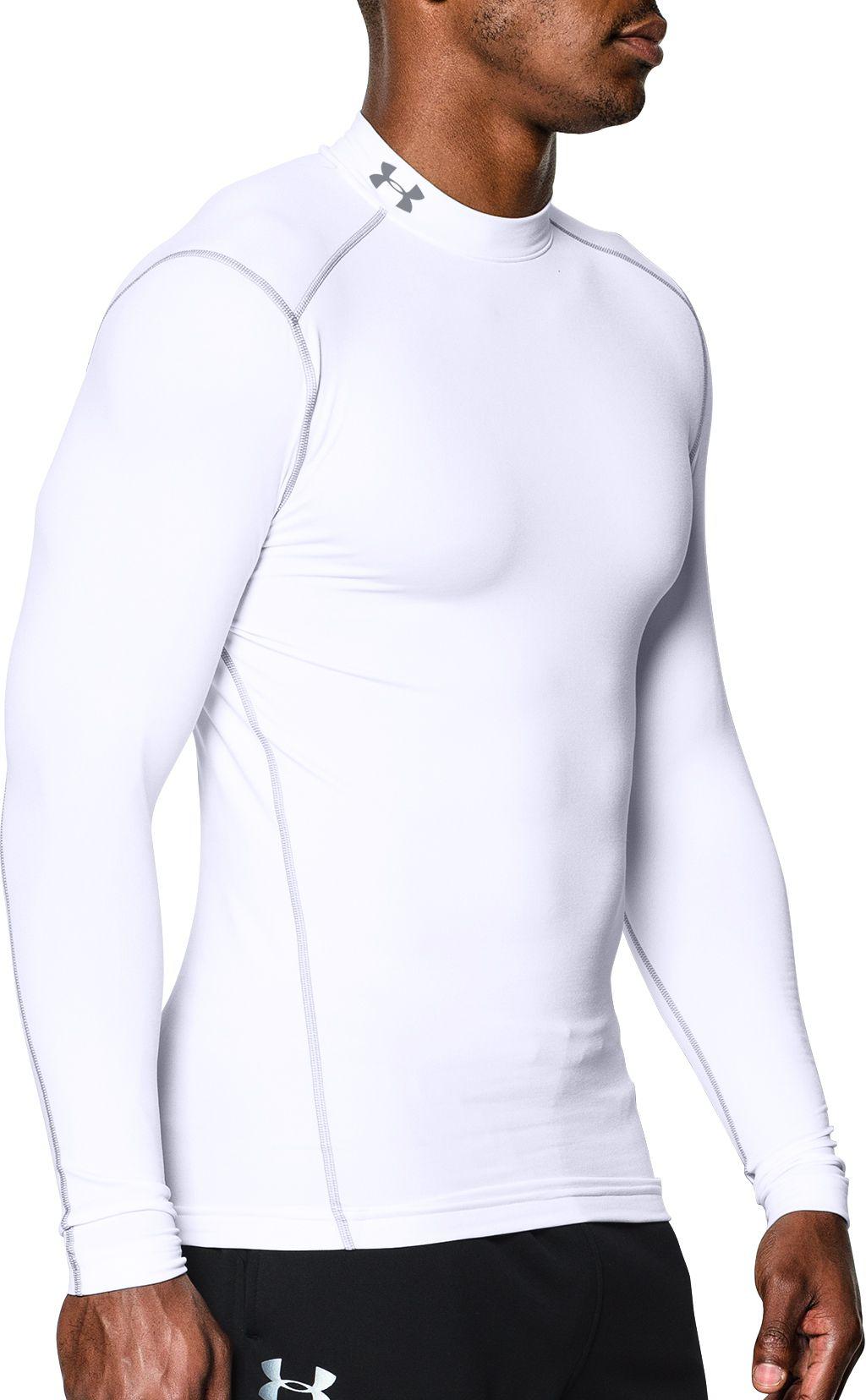 Download Under Armour Synthetic Coldgear Armour Compression Mock Neck Long Sleeve Shirt in White/Steel ...