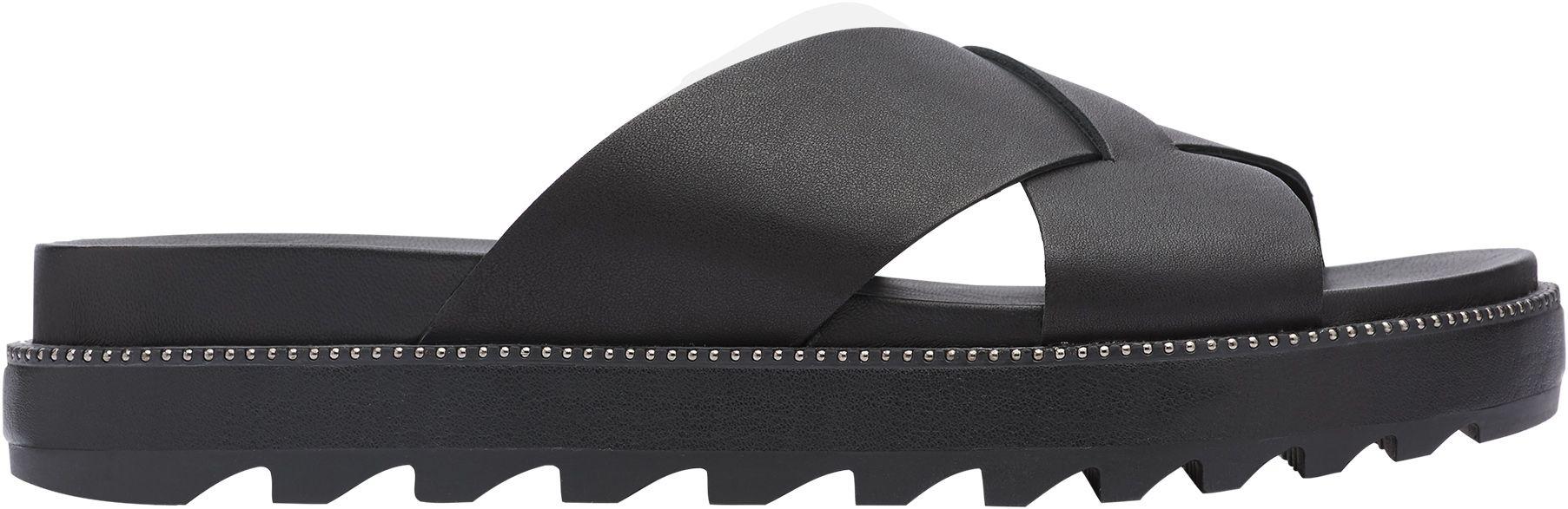 Sorel Leather Roaming Criss Cross Slide Sandals in Black - Lyst