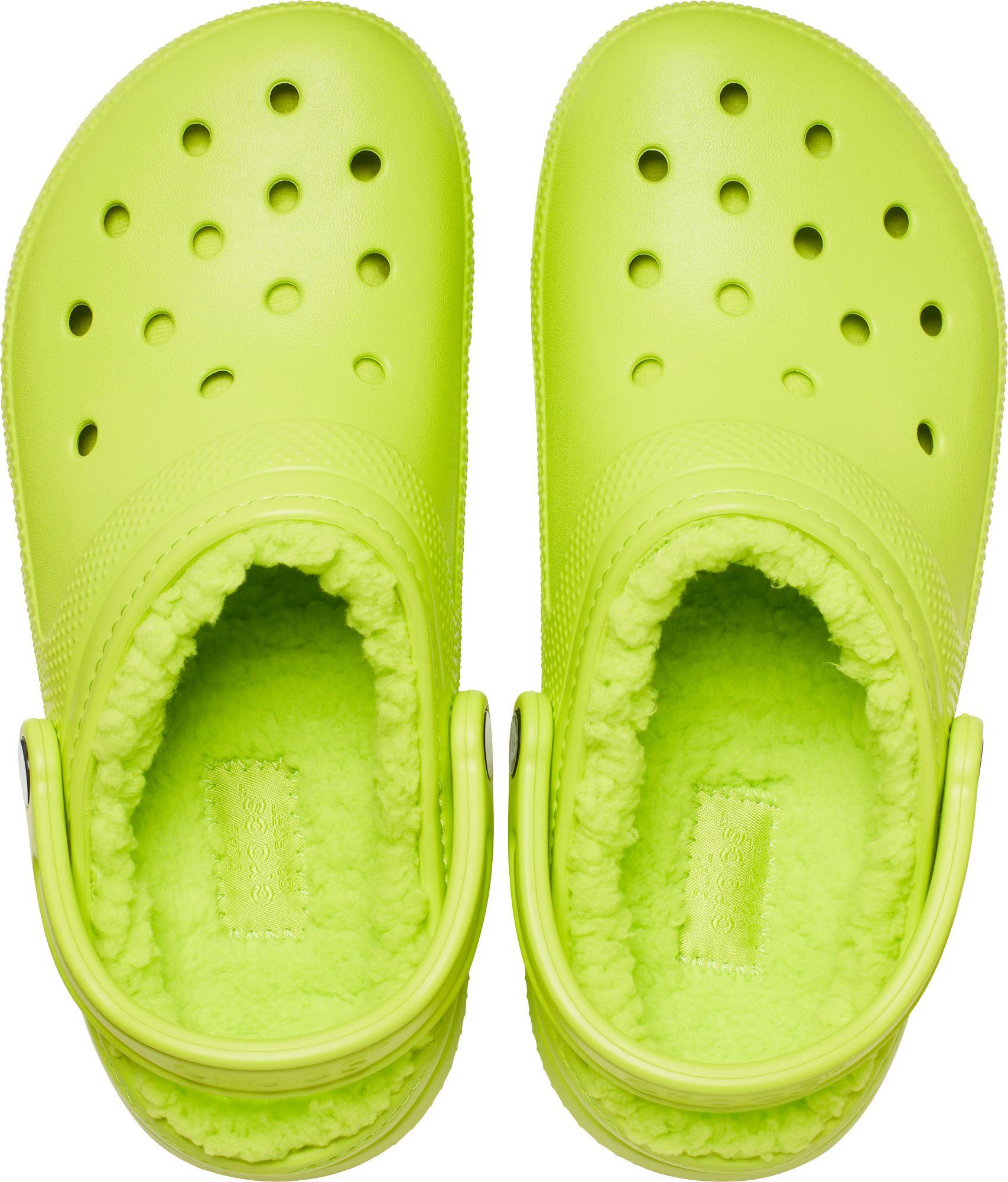 olive green fuzzy crocs