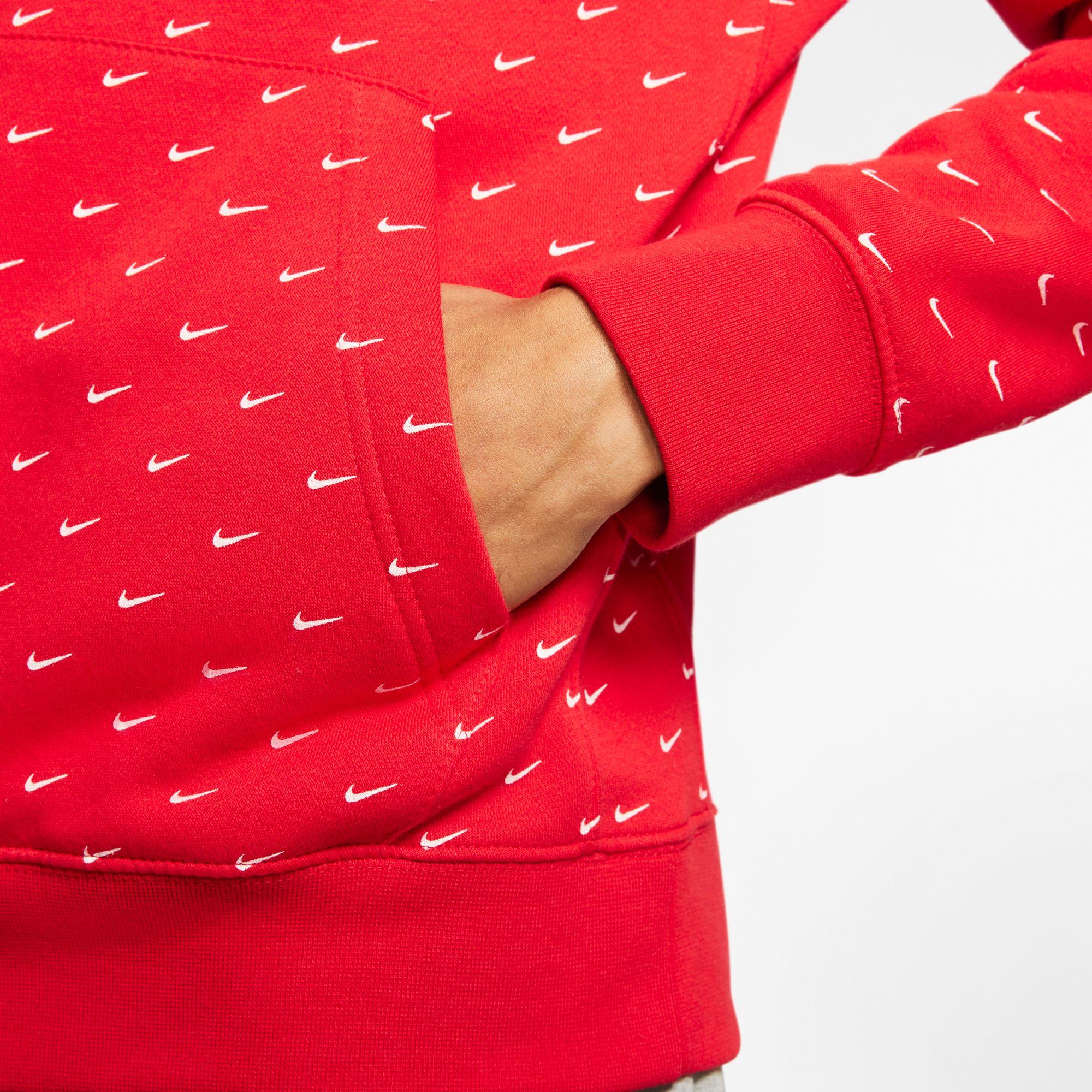 Nike Fleece Sportswear Swoosh Pullover Hoodie in University Red/White ...