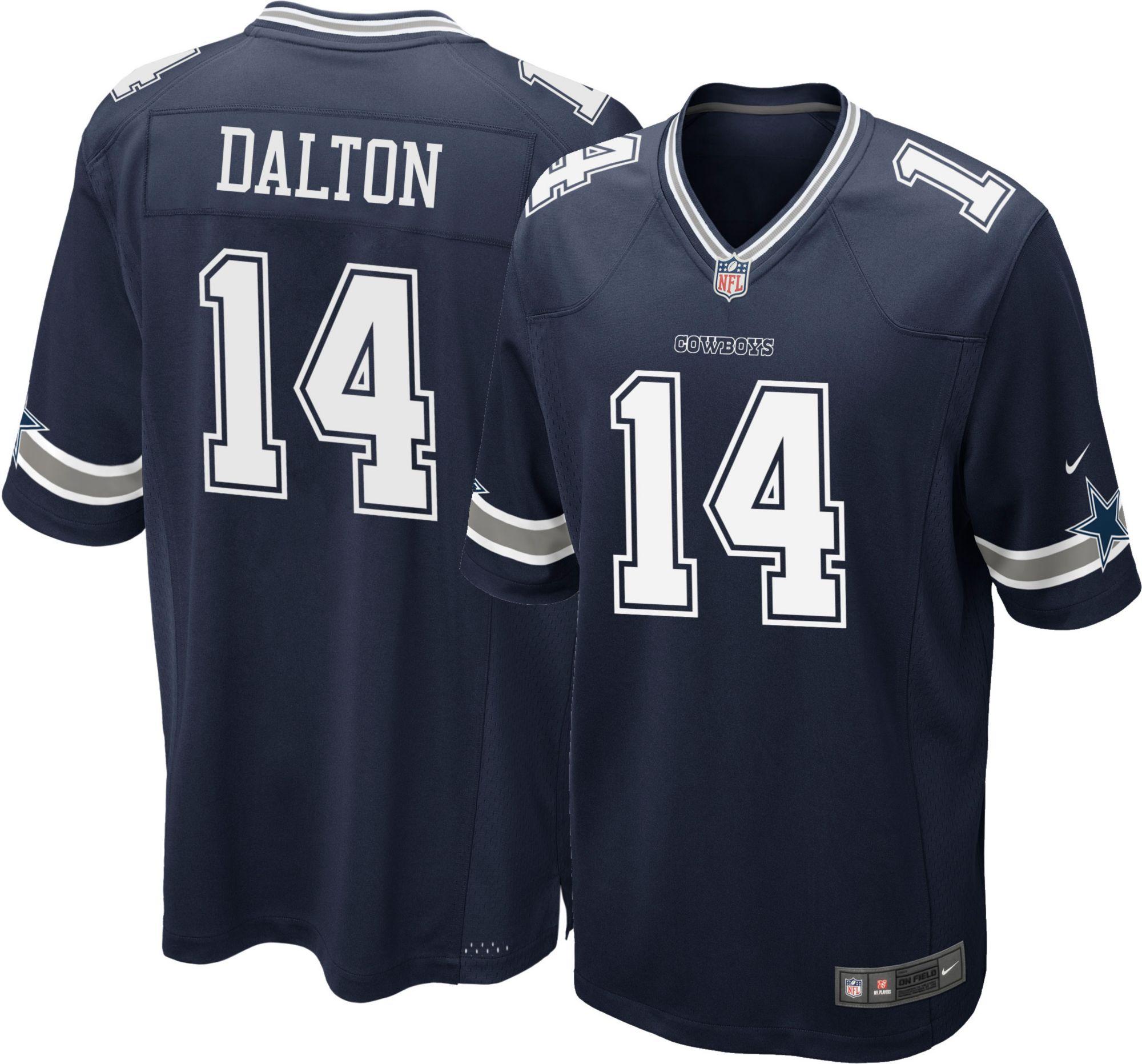 Nike Satin Dallas Cowboys Andy Dalton 14 Home Navy Game Jersey in Blue