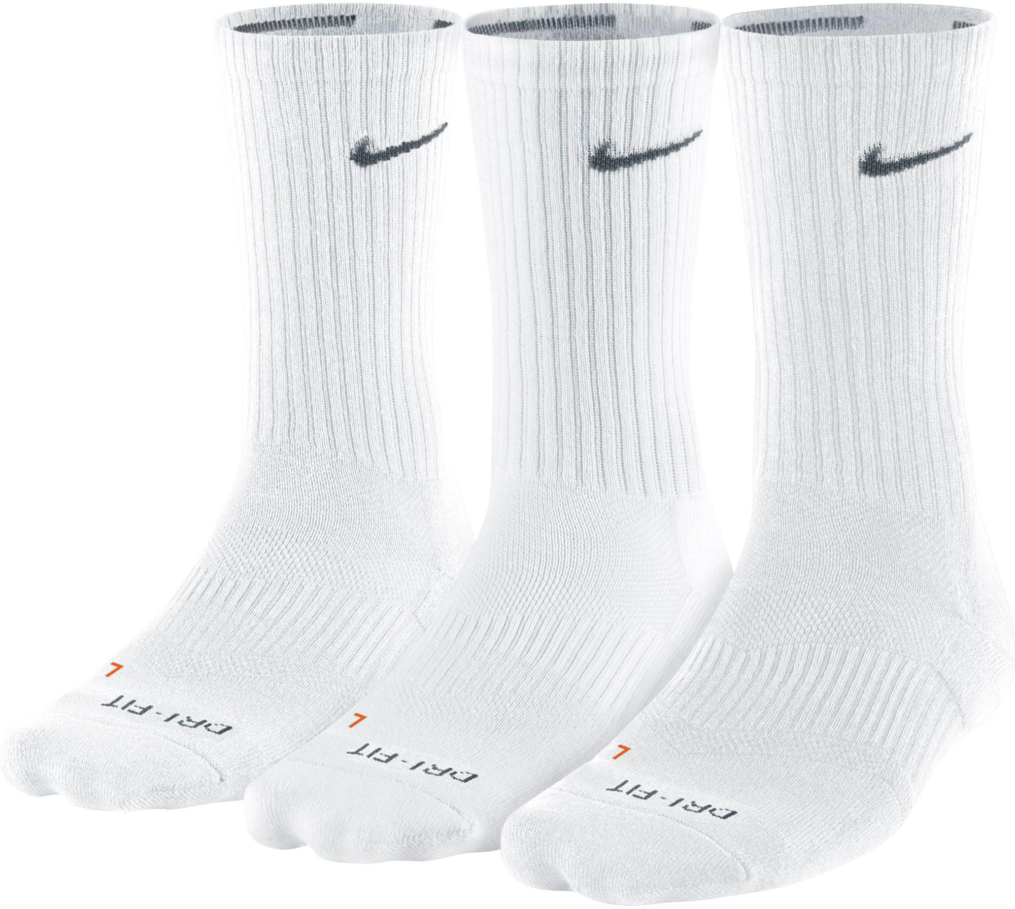 Nike Cotton 3 Pack Dri-fit Plus Crew Socks in White/Black (White) for ...