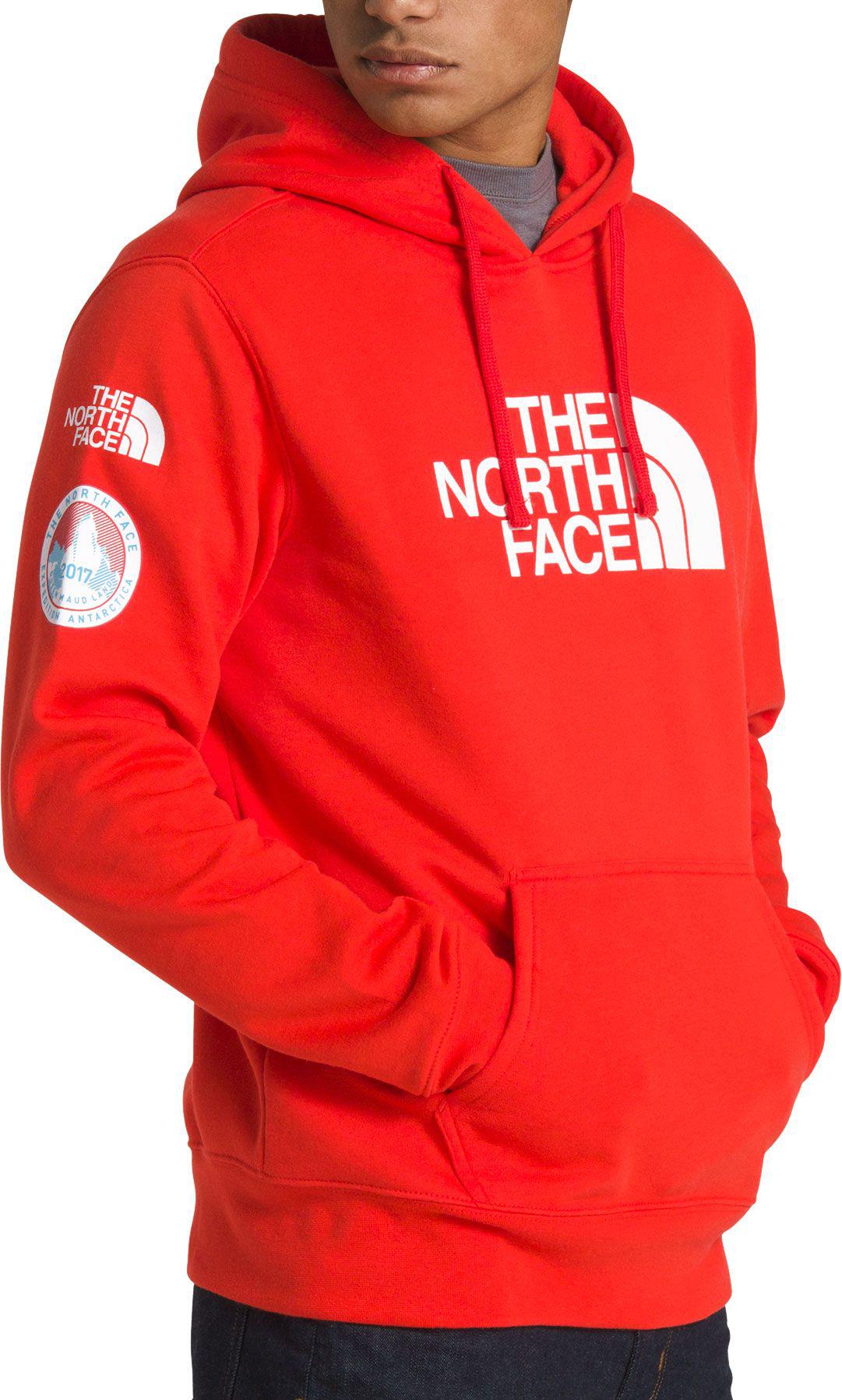 red north face sweatshirt