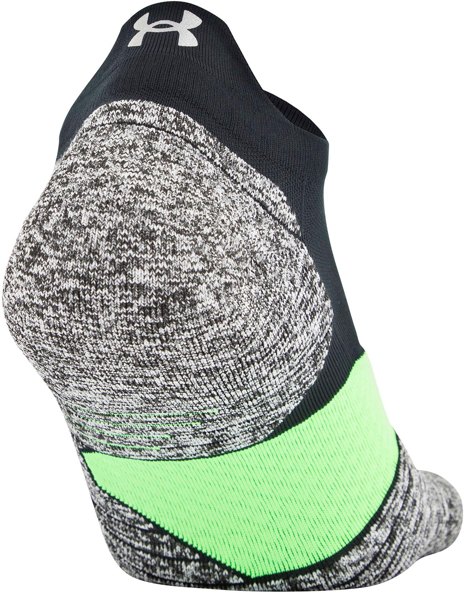 Under Armour Run Cushion 2.0 No Show Tab Socks in Black/Green (Black