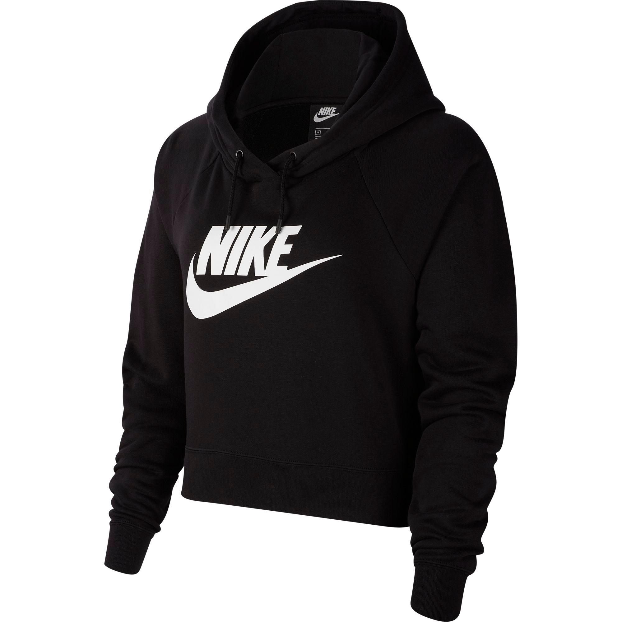Nike Cotton Sportswear Essential Cropped Hoodie in Black/White (Black ...