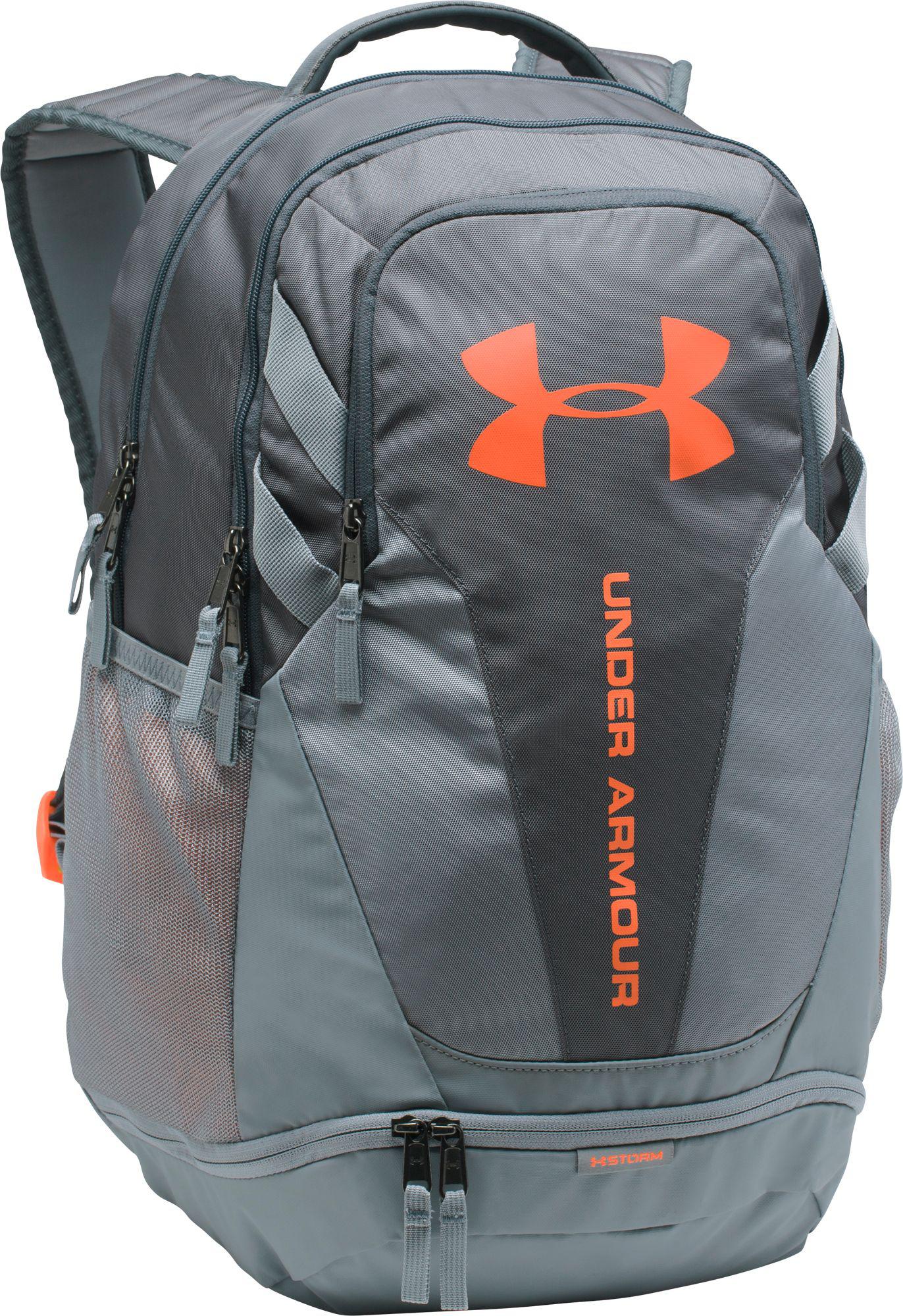 orange and grey under armour backpack