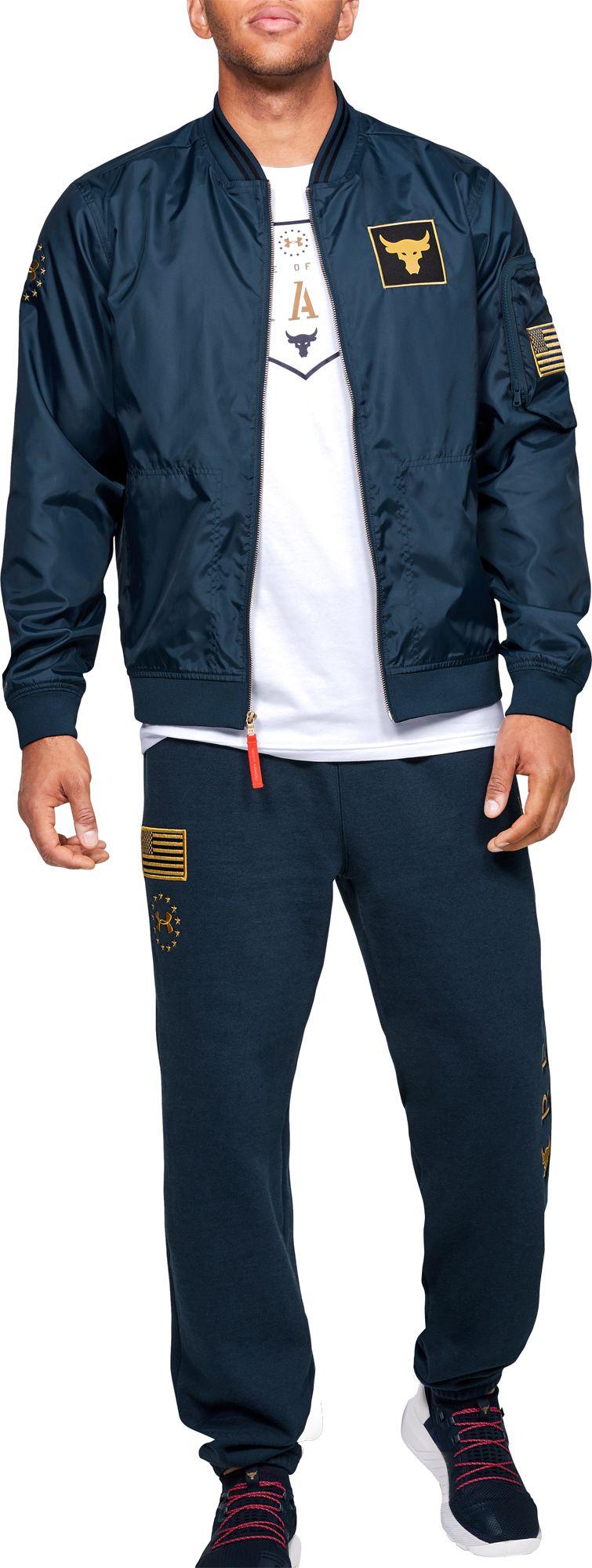 Under Armour Project Rock Veteran's Day Bomber Jacket in Blue for Men | Lyst
