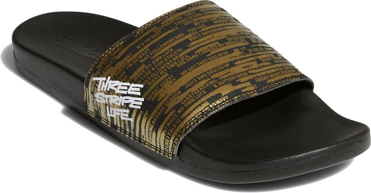 black and gold adidas slides