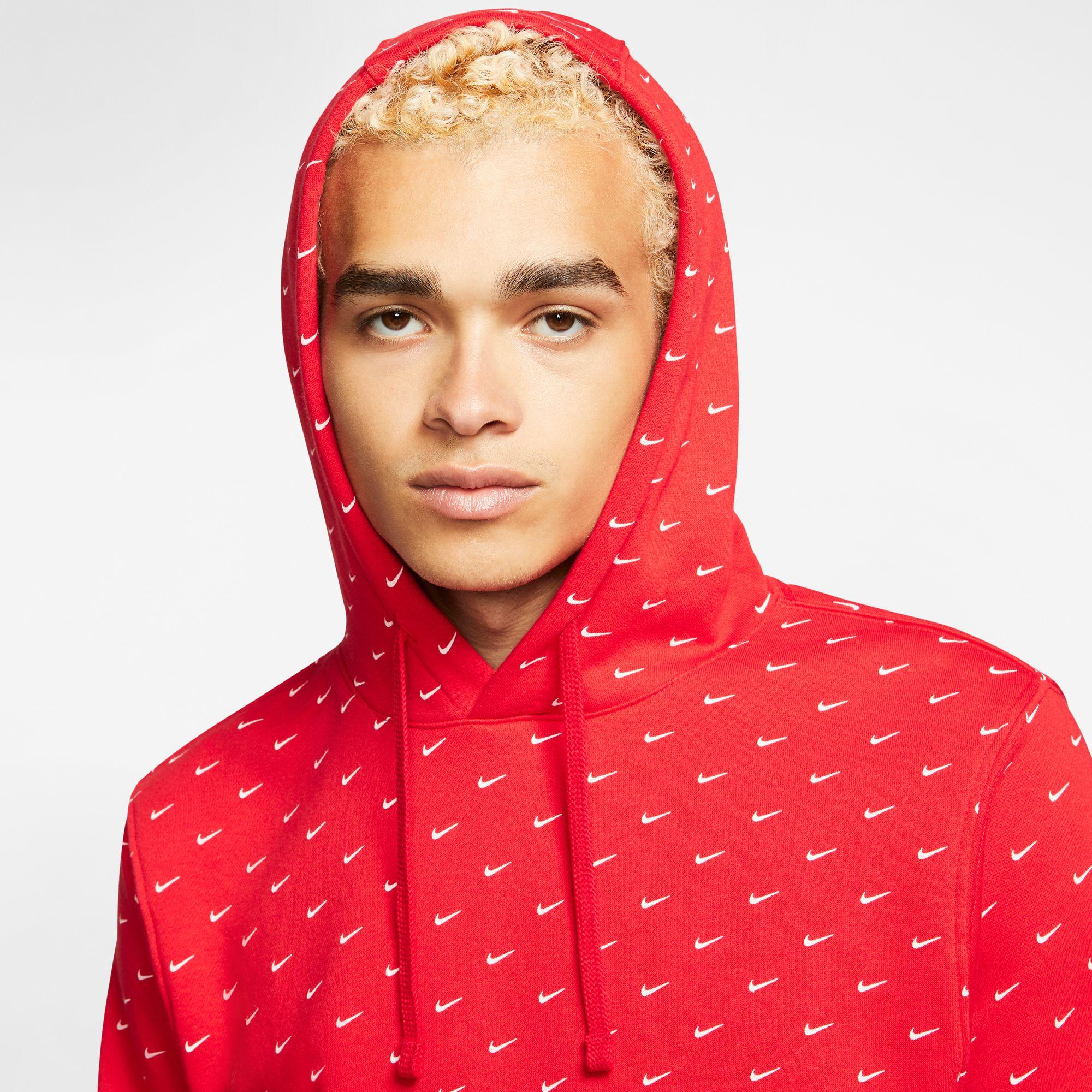 Nike Fleece Sportswear Swoosh Pullover Hoodie in University Red/White (Red)  for Men | Lyst