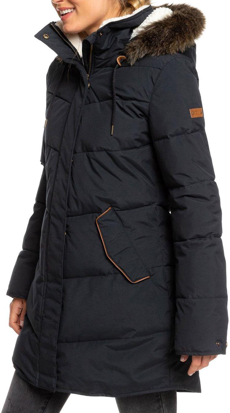 roxy womens evening shadow longline hooded puffer jacket