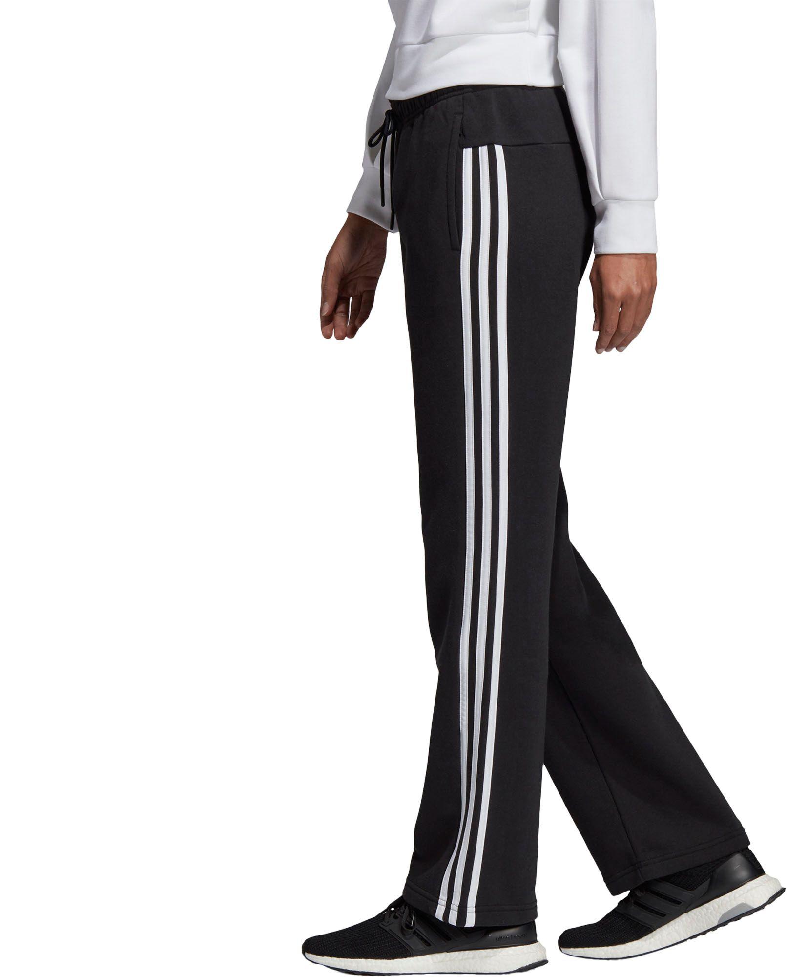 adidas women's essentials cotton fleece 3 stripe open hem pants