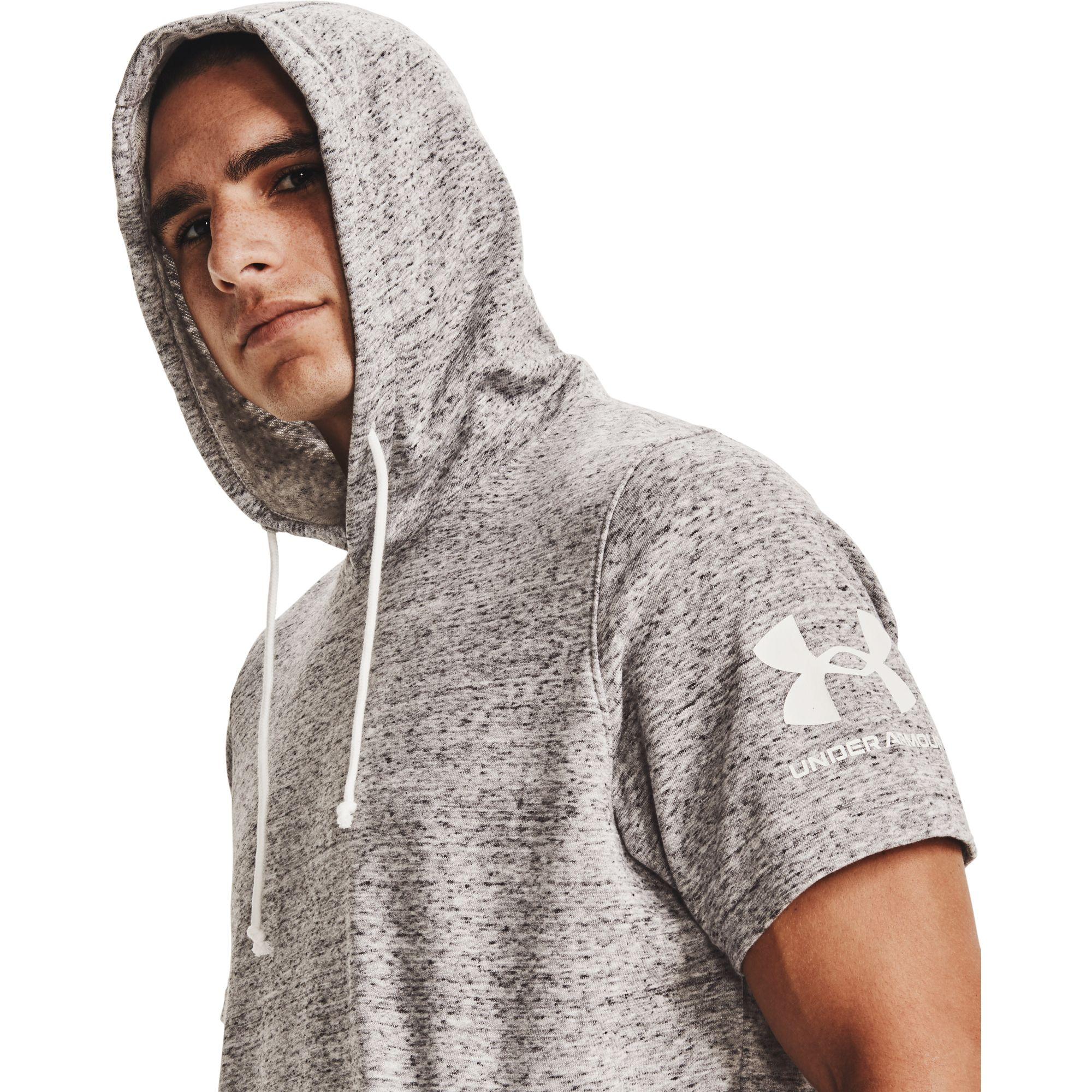 Under Armour Rival Terry Short Sleeve Pullover Hoodie in Onyx White ...