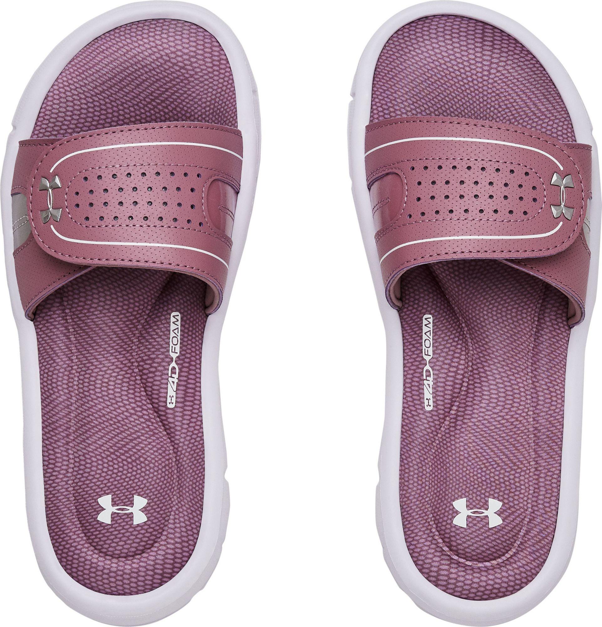 purple under armour slides