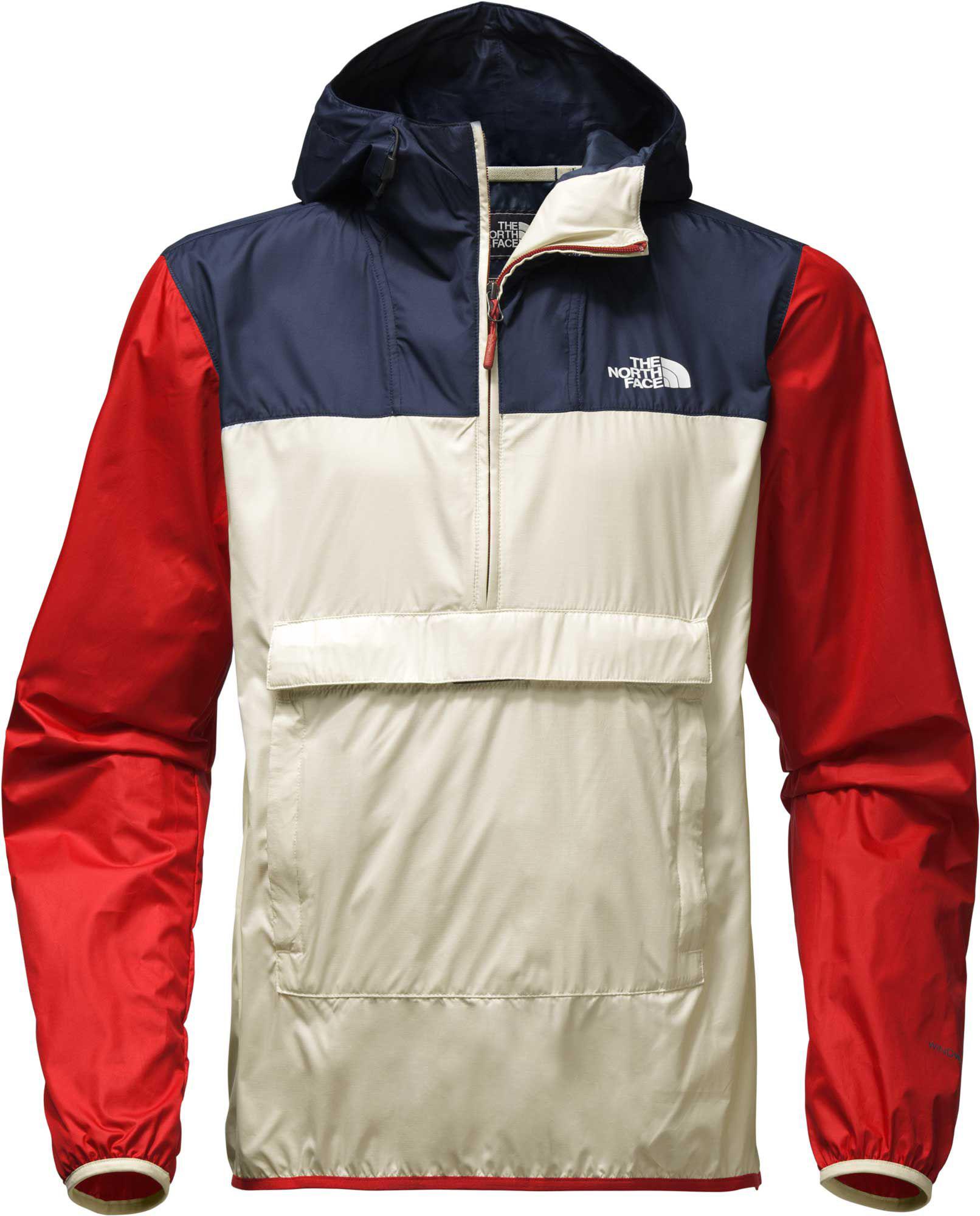 north face red white and blue jacket
