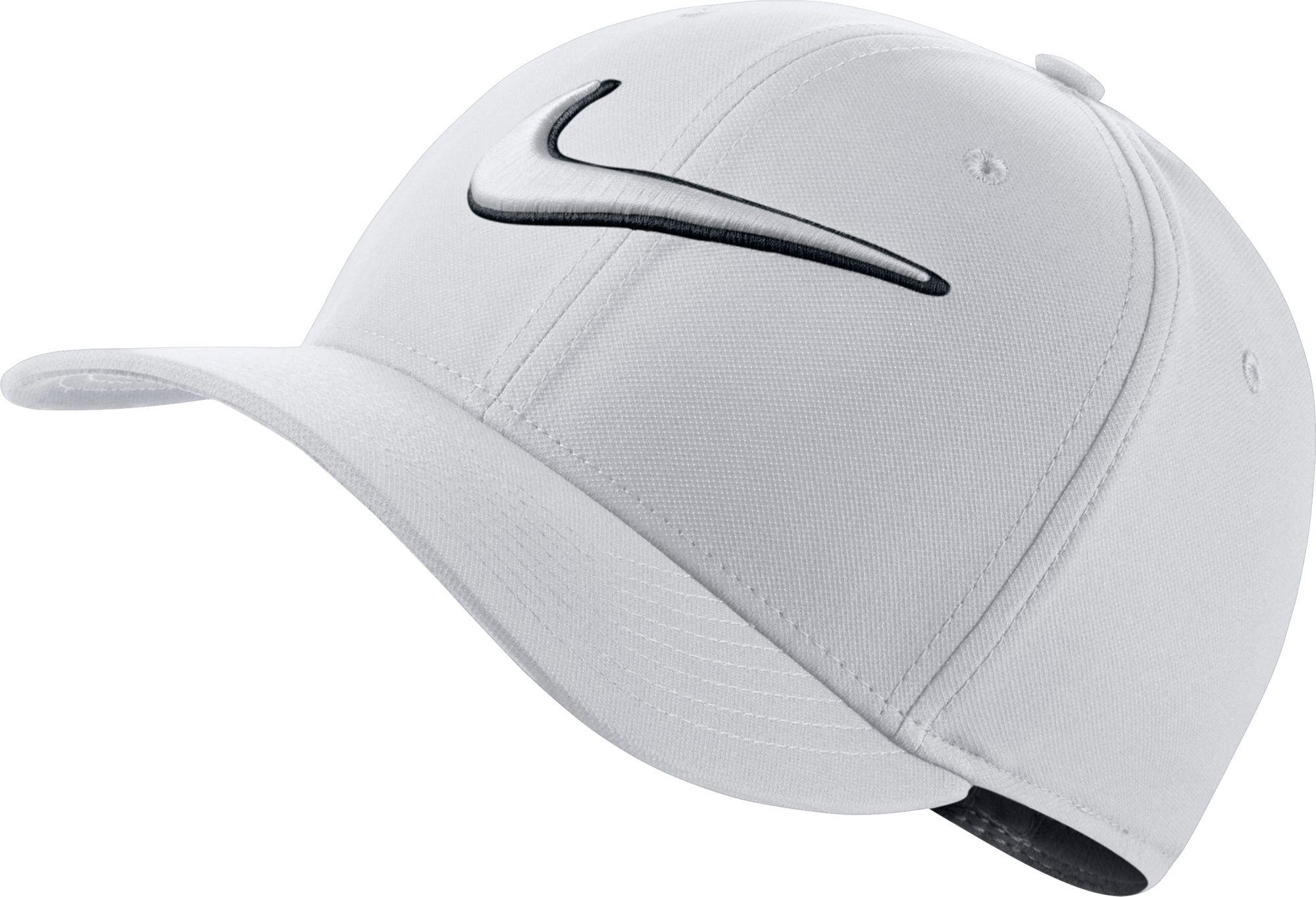 white nike hat with white swoosh