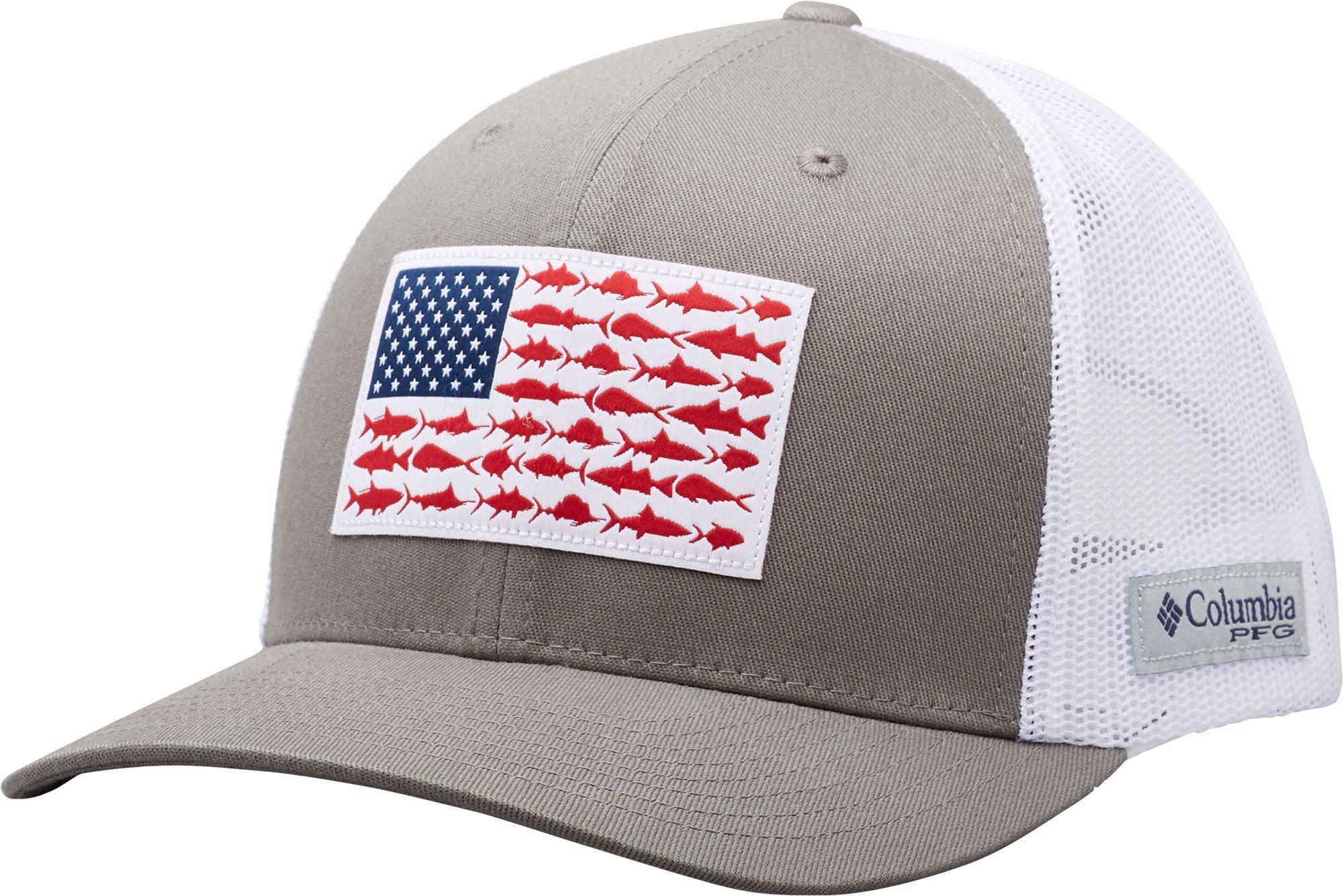 Columbia Pfg Mesh Snapback Fish Flag Hat in Titanium/White