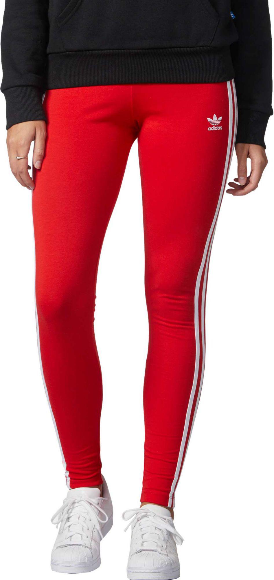 adidas 3 stripe leggings red