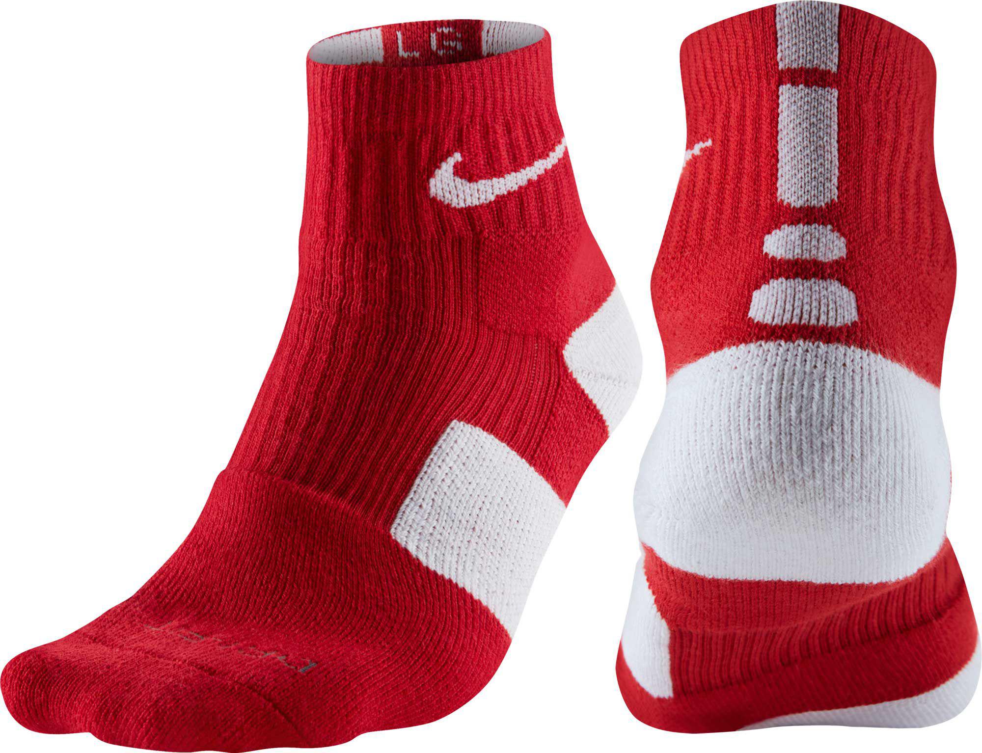 Nike Synthetic Elite High Quarter Basketball Socks in Red/White (Red nike elite socks red yellow