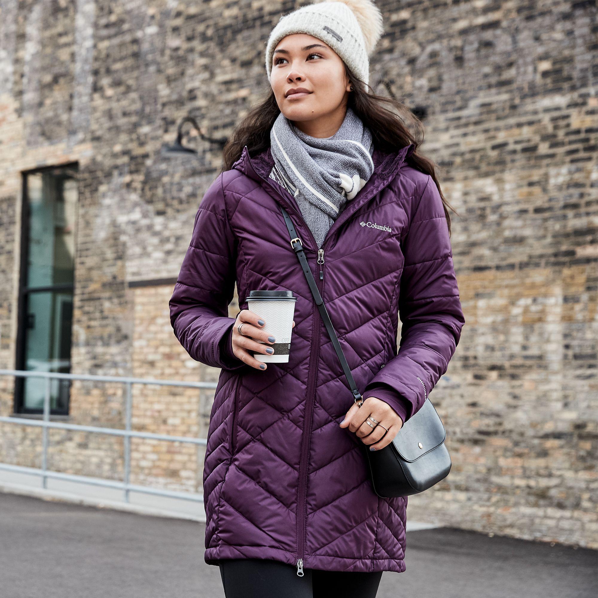 columbia women's heavenly long hooded jacket dark plum