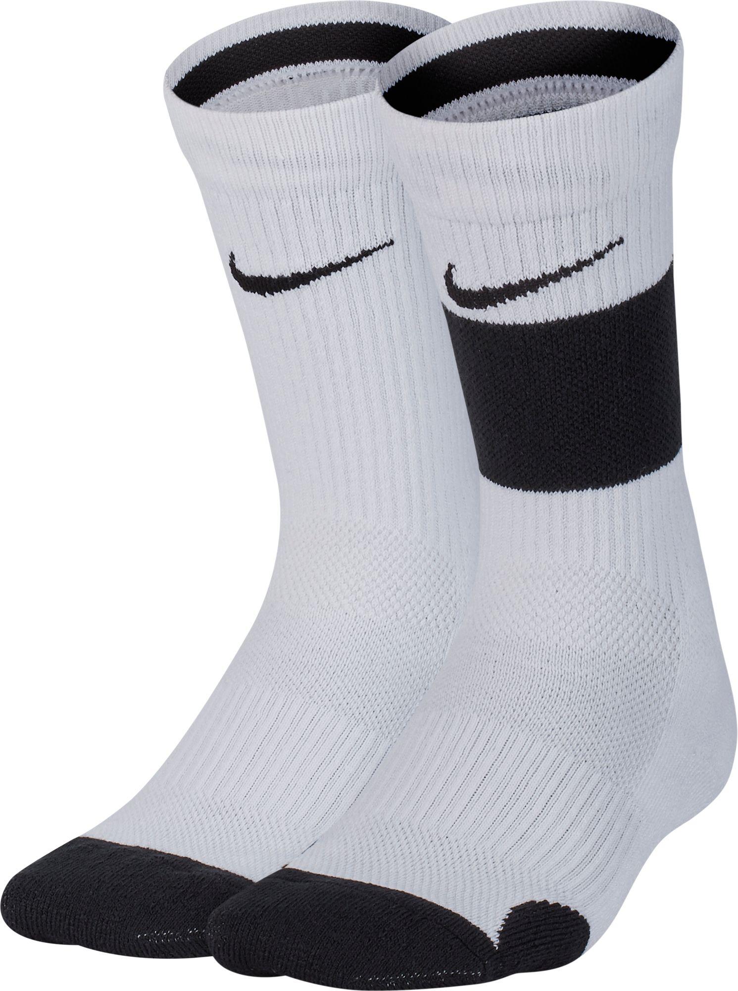 Nike Youth Elite Basketball Crew Socks - 2 Pack in White/Black (Black ...