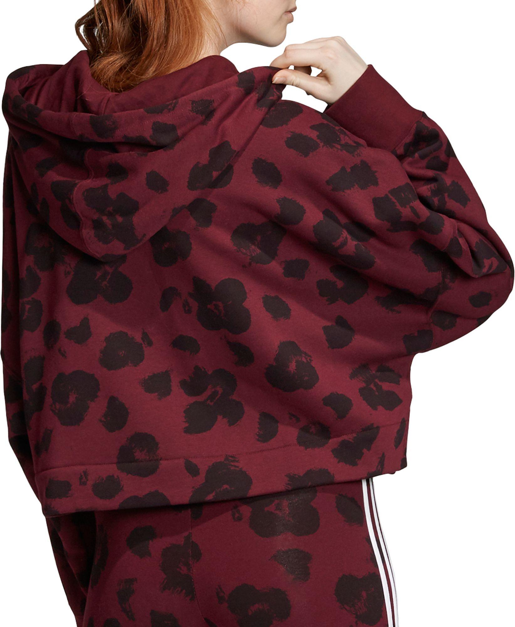 adidas Cotton Cropped Leopard-print Drawstring Hoodie | Lyst