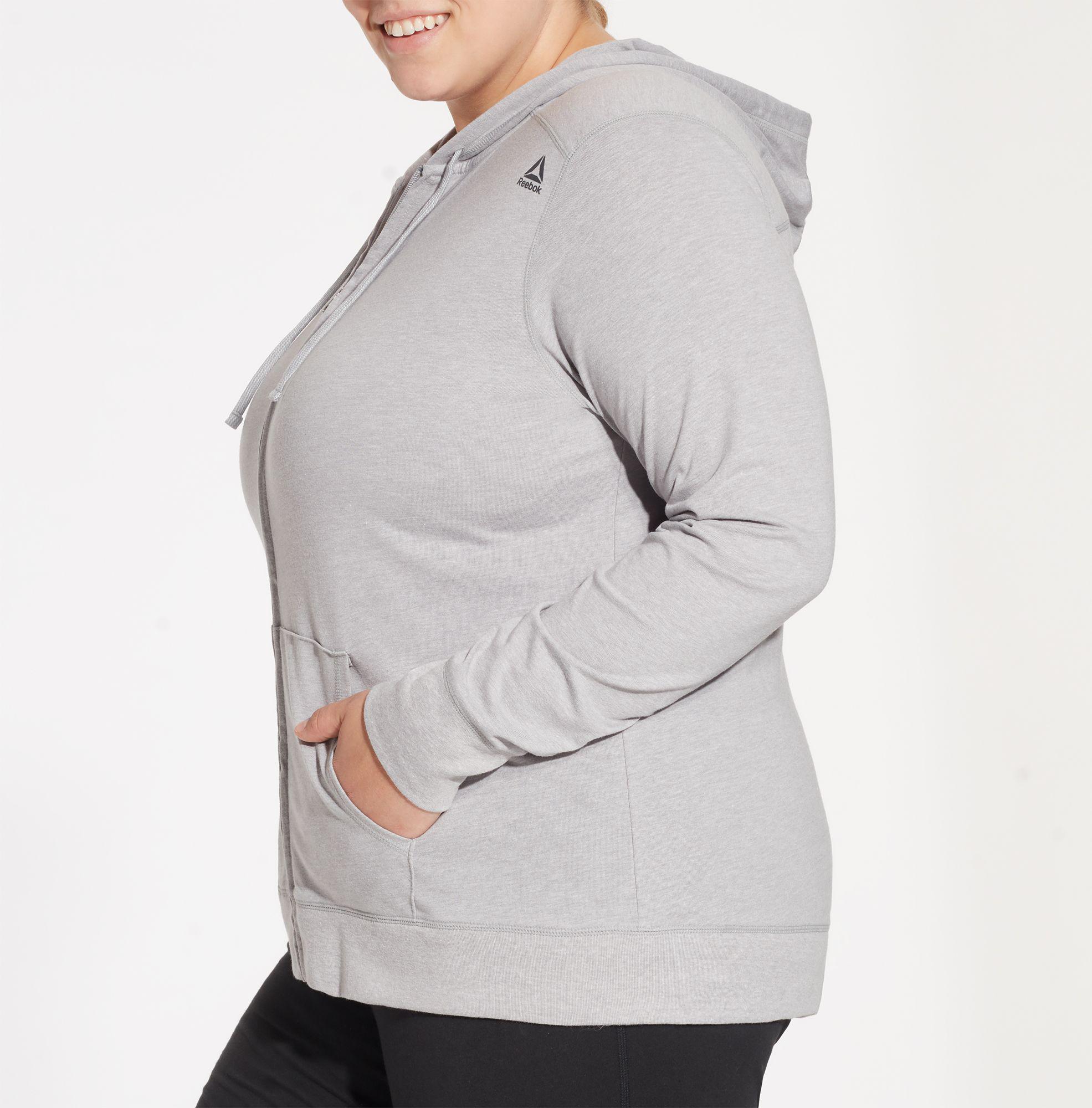 reebok women's core cotton jersey zip front hoodie