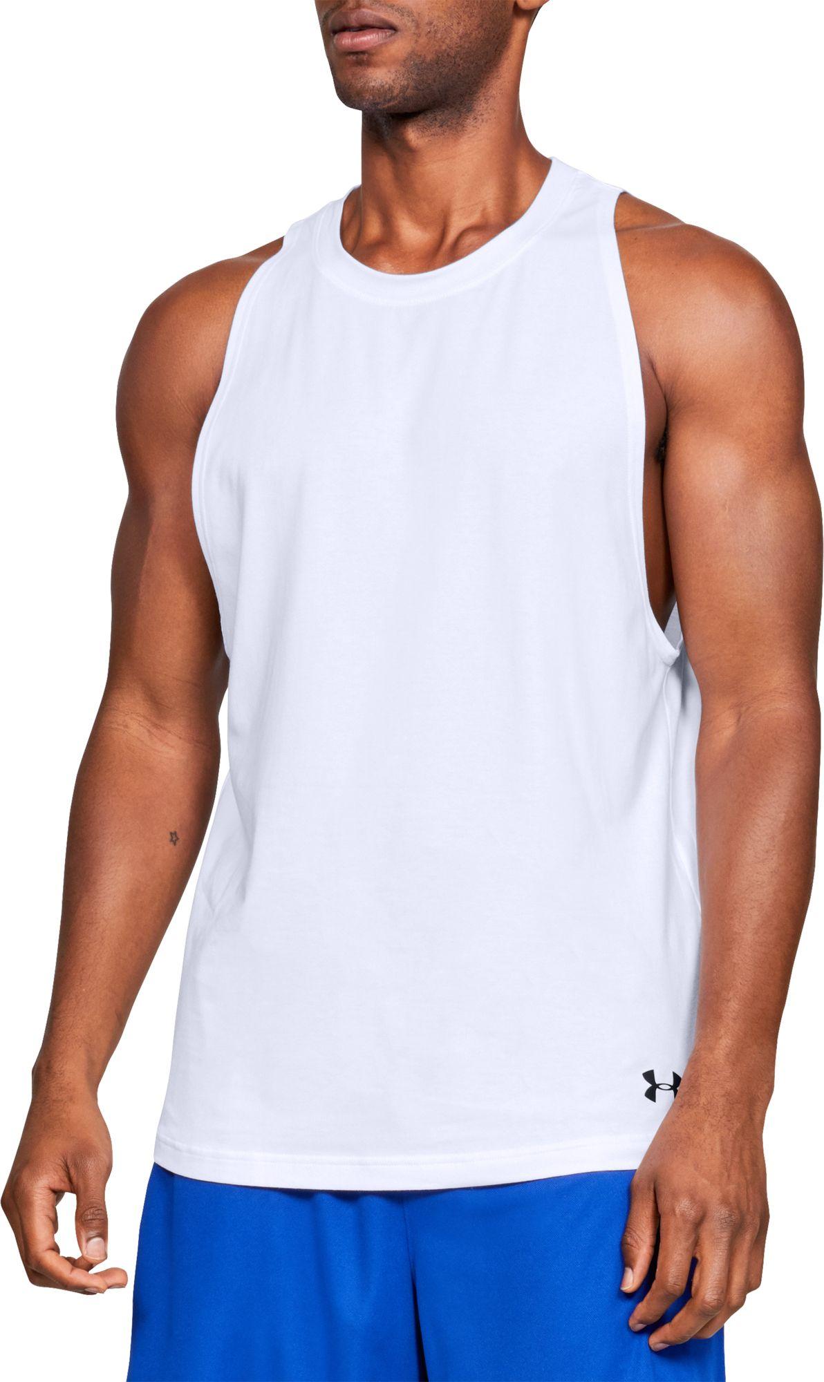 Under Armour Aseline Cotton Basketball Tank Top in White/Black (White