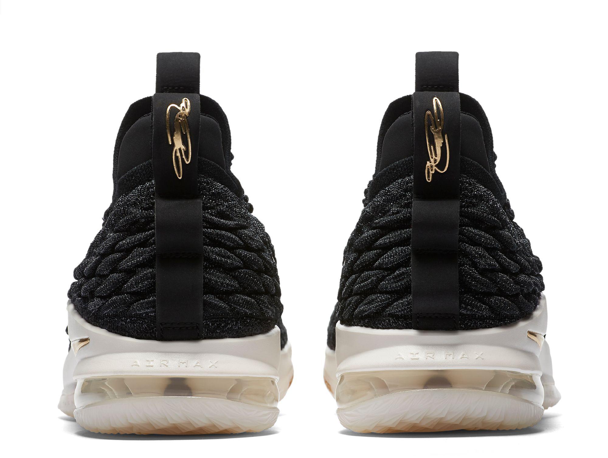 lebron 15 low gold and black