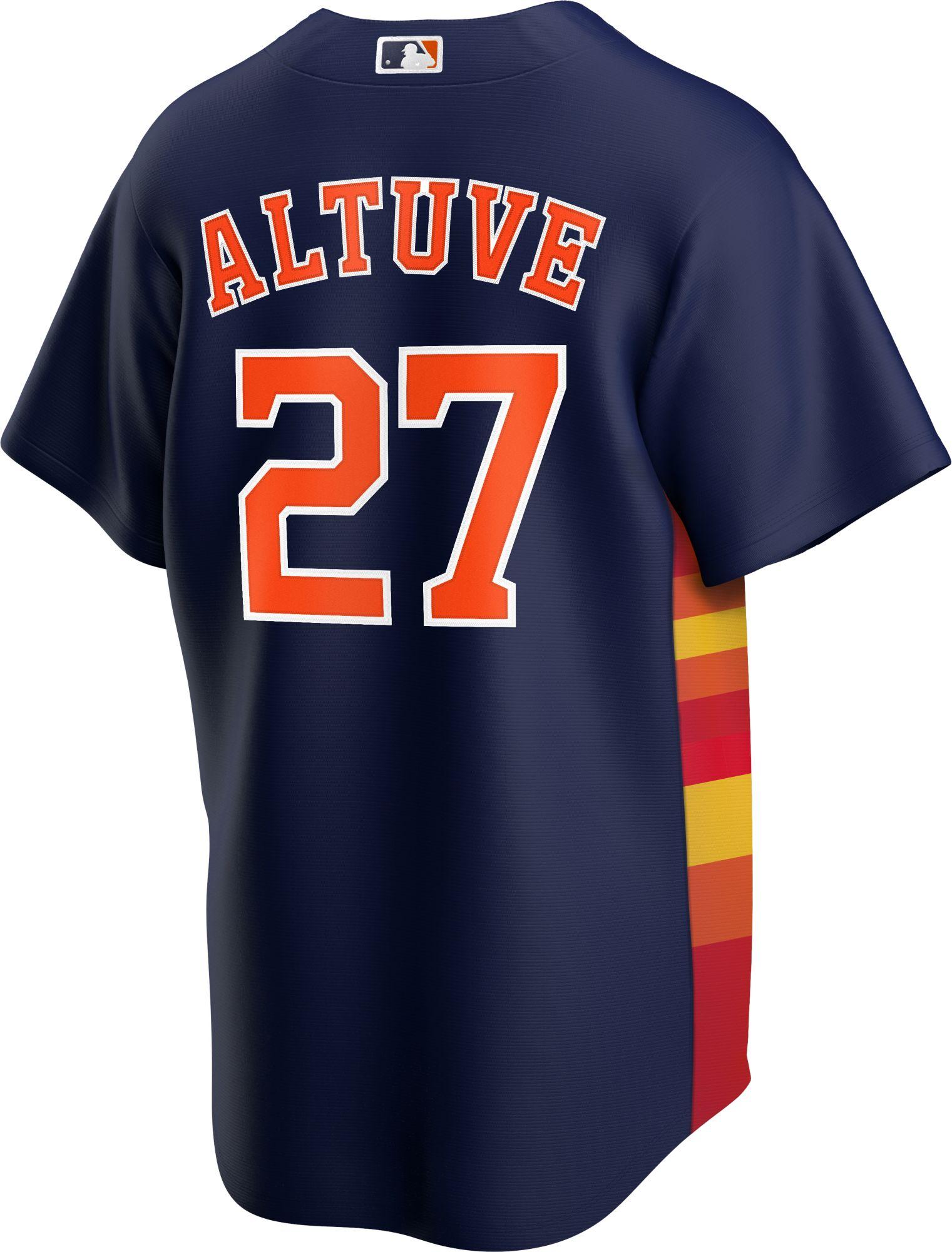 Nike Replica Houston Astros Jose Altuve #27 Rainbow Cool Base Jersey in Blue for Men ...