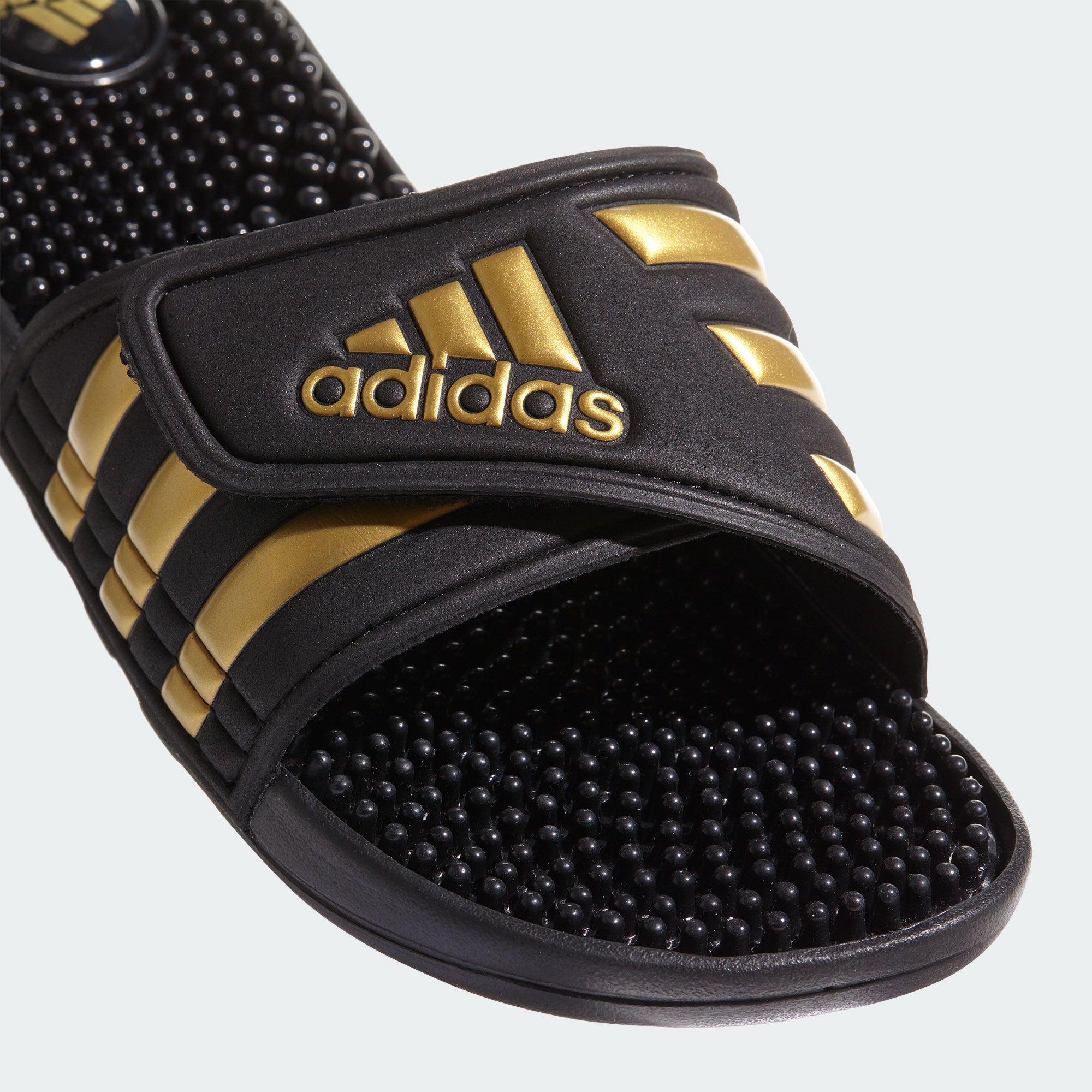 adidas black and gold slides