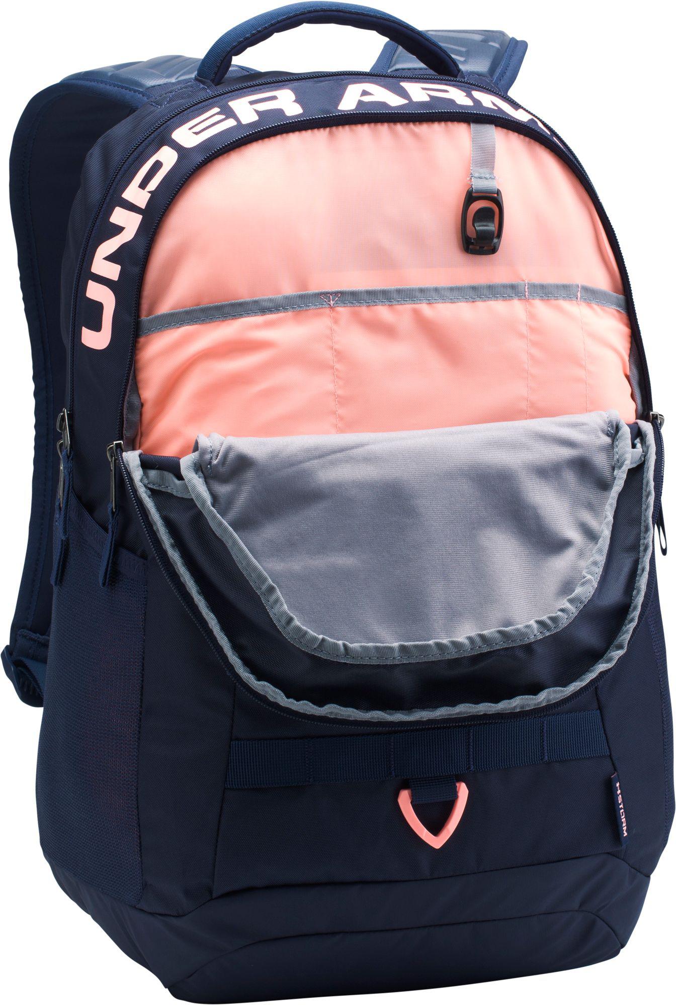 navy and pink under armour backpack