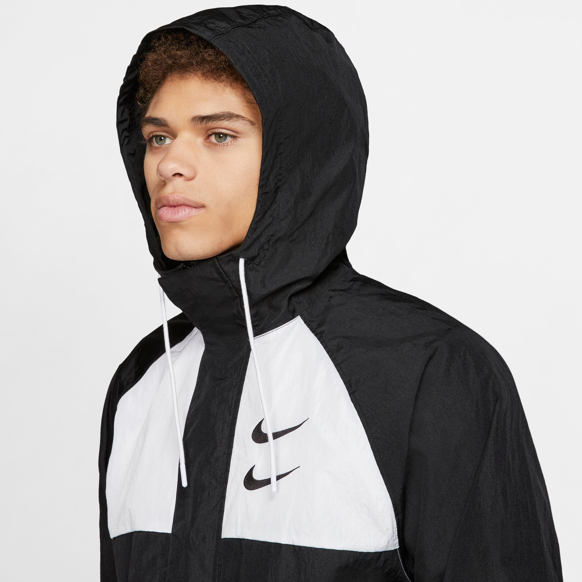 Nike Synthetic Sportswear Swoosh Woven Hooded Jacket in  Black,White,Particle Grey,Black (Black) for Men | Lyst