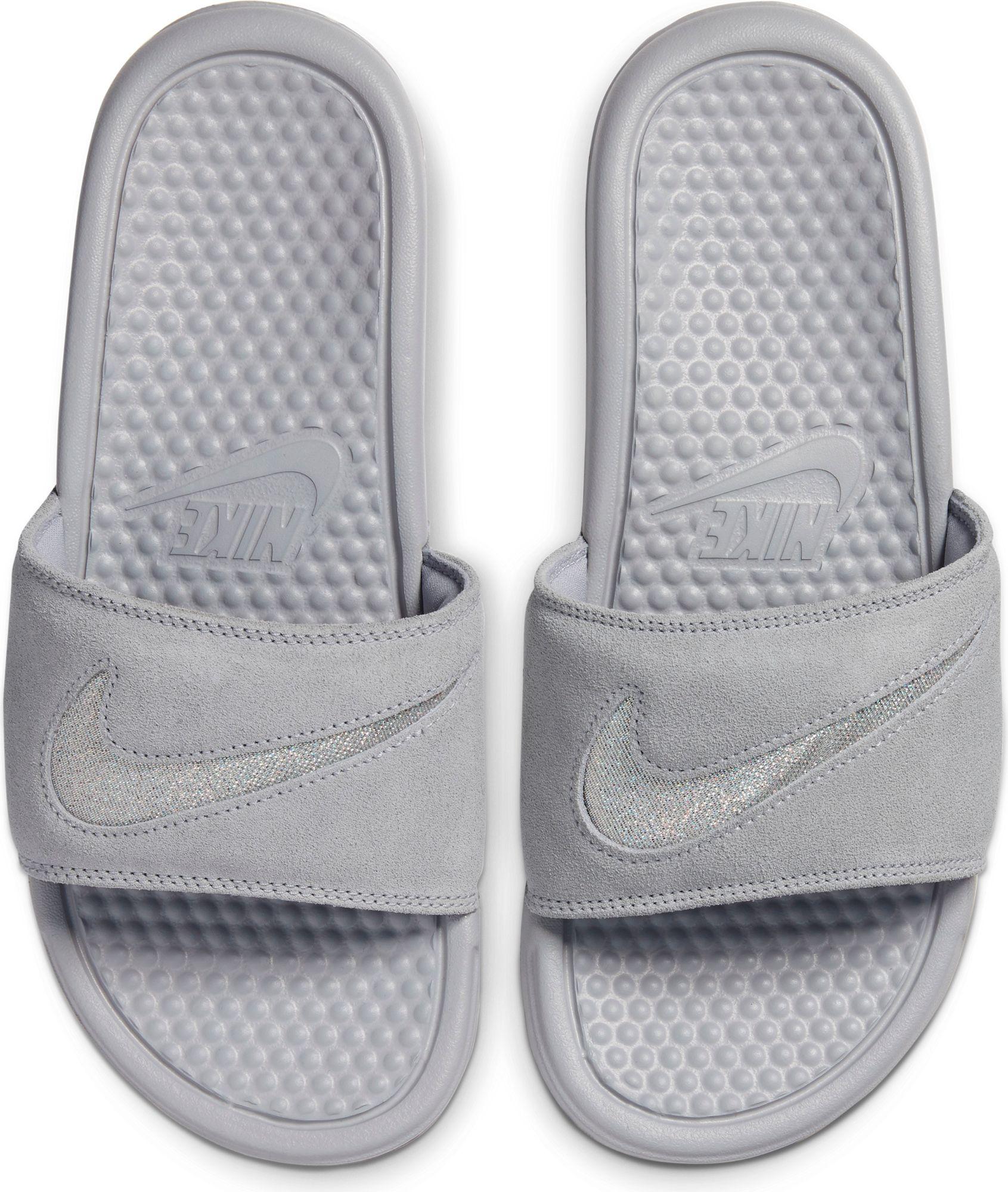 Nike Benassi Just Do It Leather Se Slides in Grey/Metallic Silver (Gray) -  Lyst