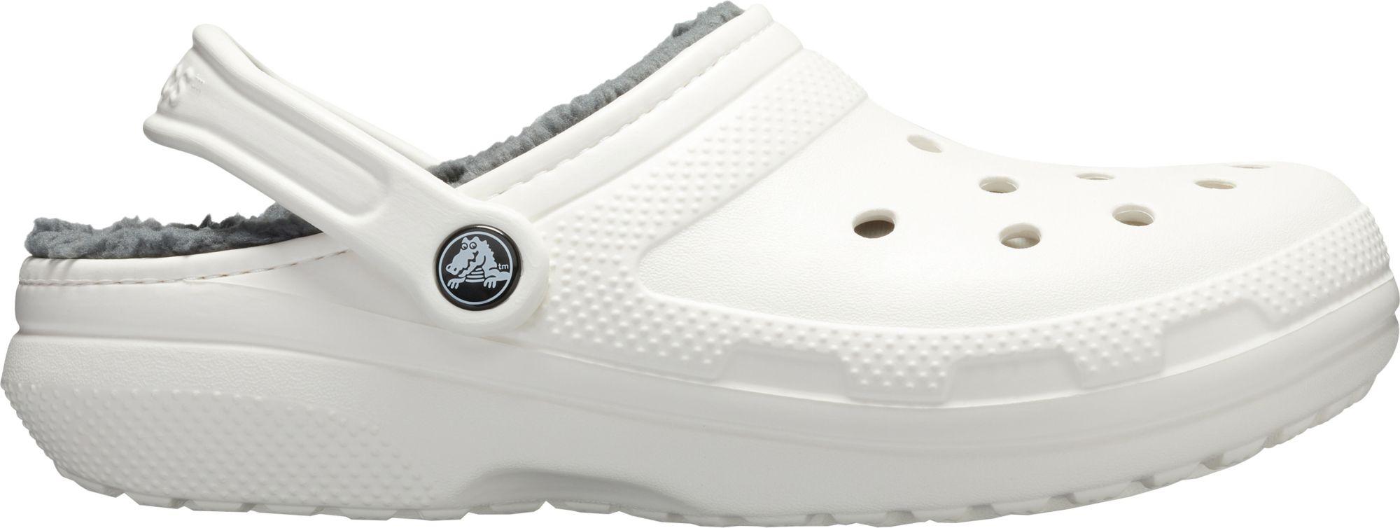 white fuzzy lined crocs