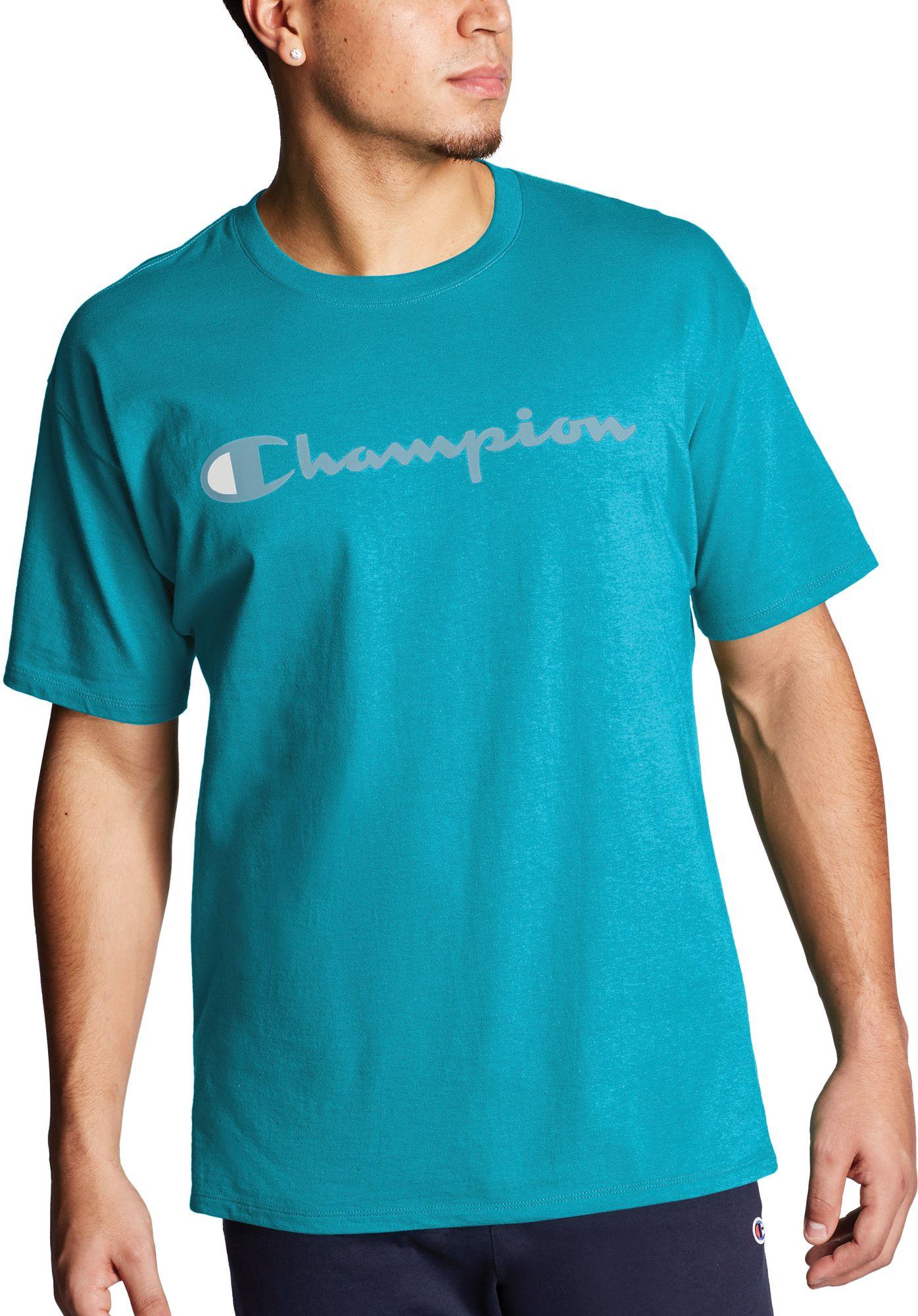 Champion Classic Jersey Script Logo Graphic T-shirt in Teal (Blue) for ...