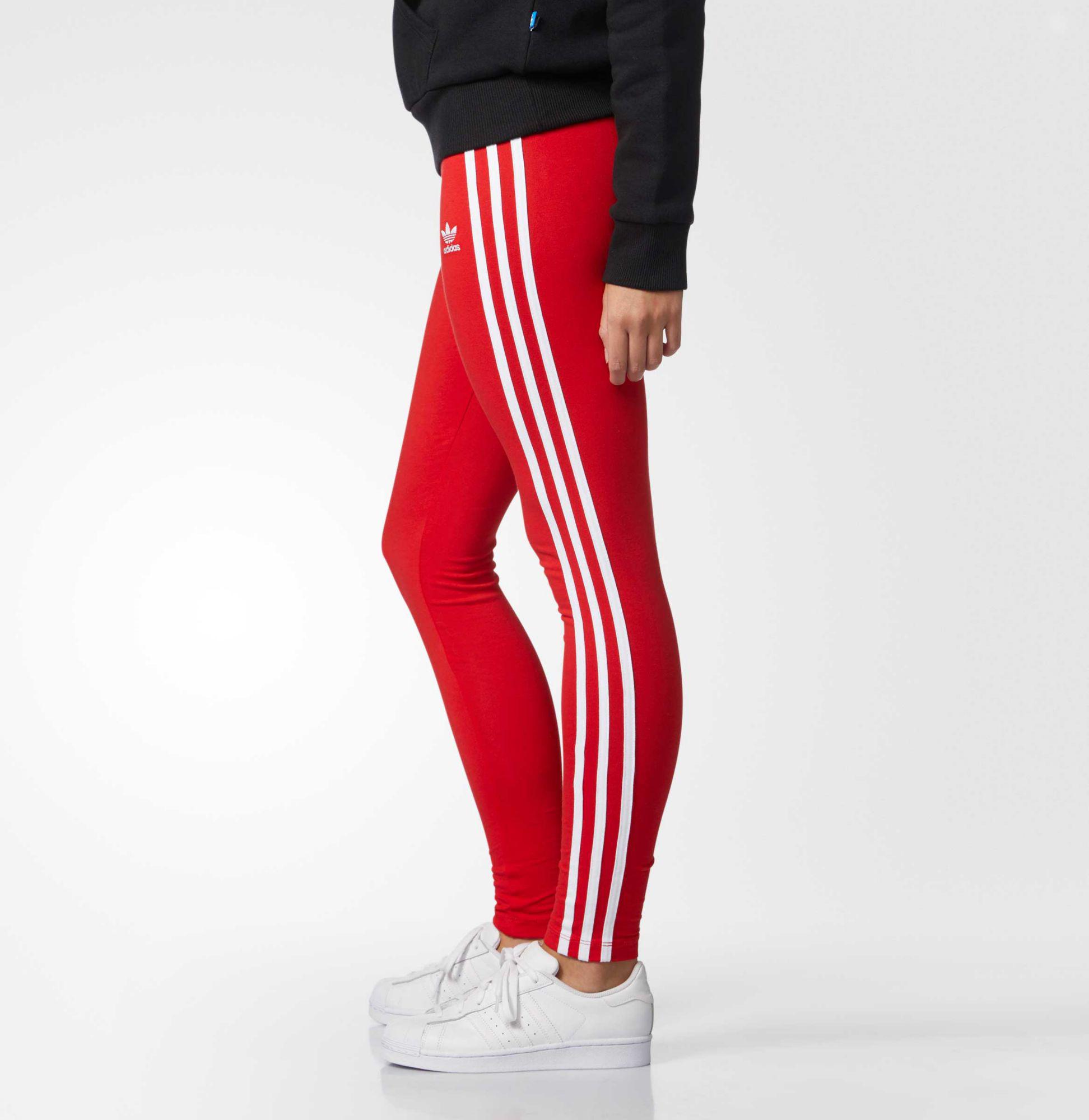 adidas Cotton Originals 3-stripes Leggings in Vivid Red (Red) - Lyst