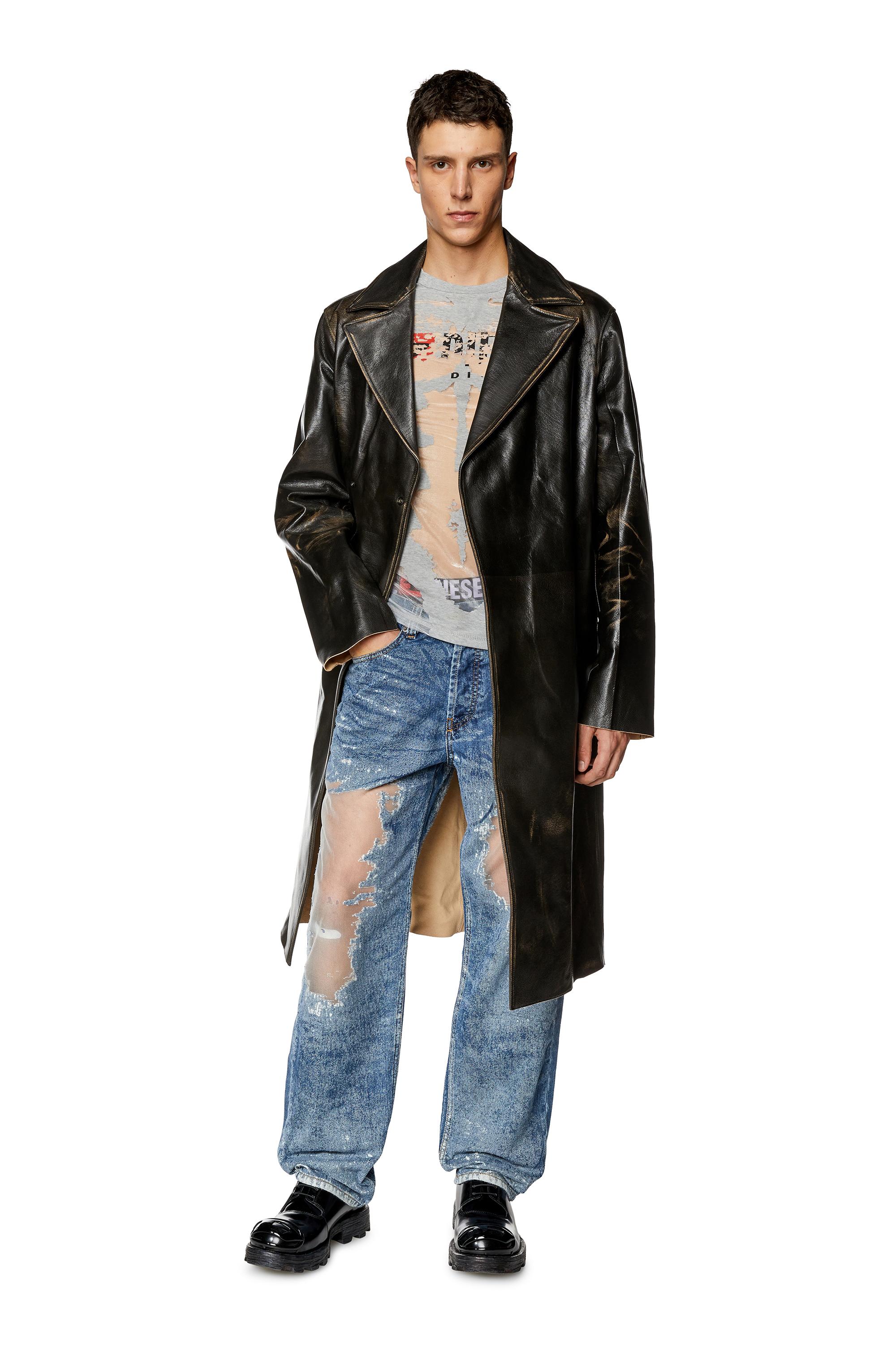 DIESEL Distressed Leather Trench Coat in Black for Men Lyst