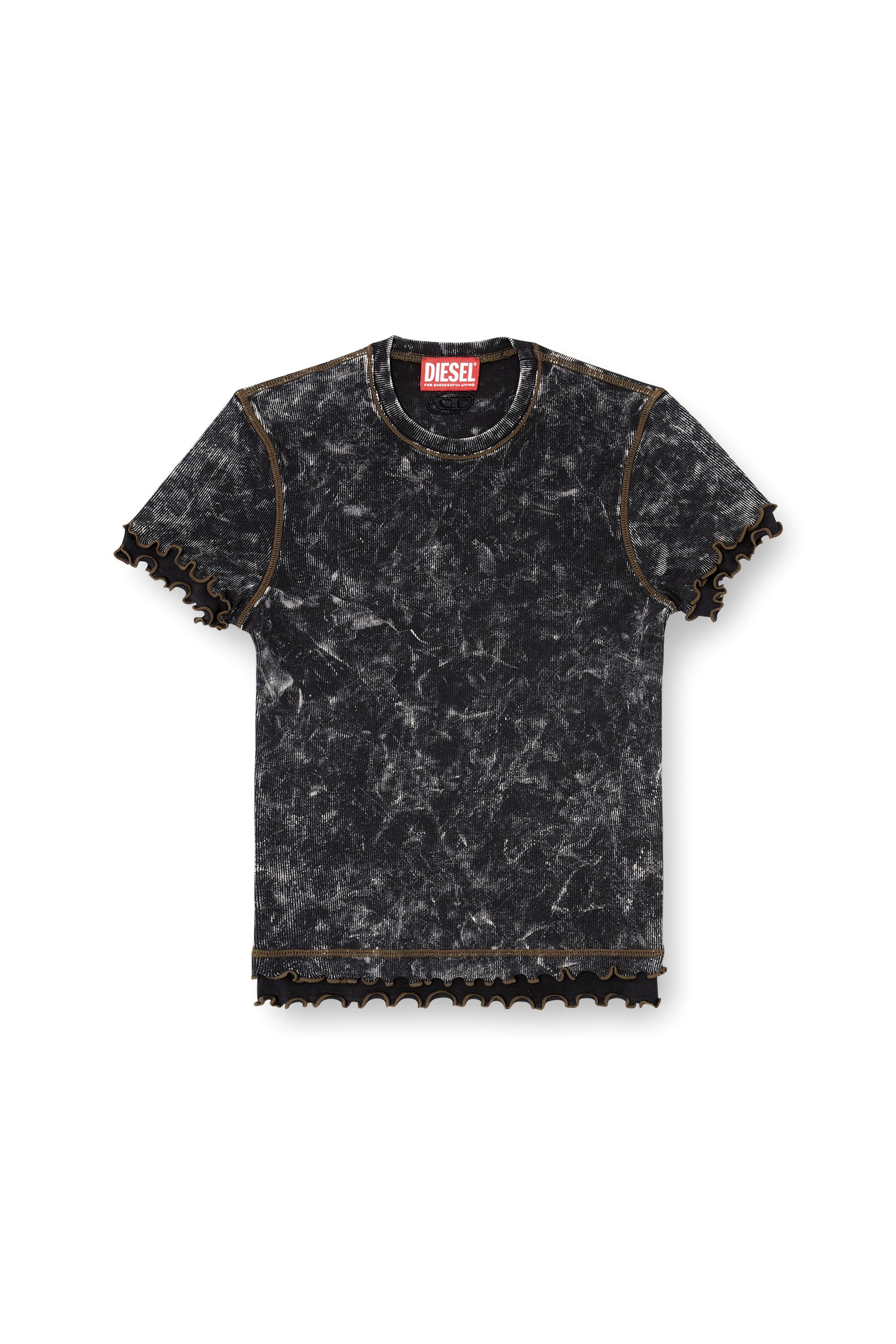 トップス DISEL Marbled T-shirt with ruffled trims DIESEL Marbled T-Shirt With Ruffled Trims in Black | Lyst