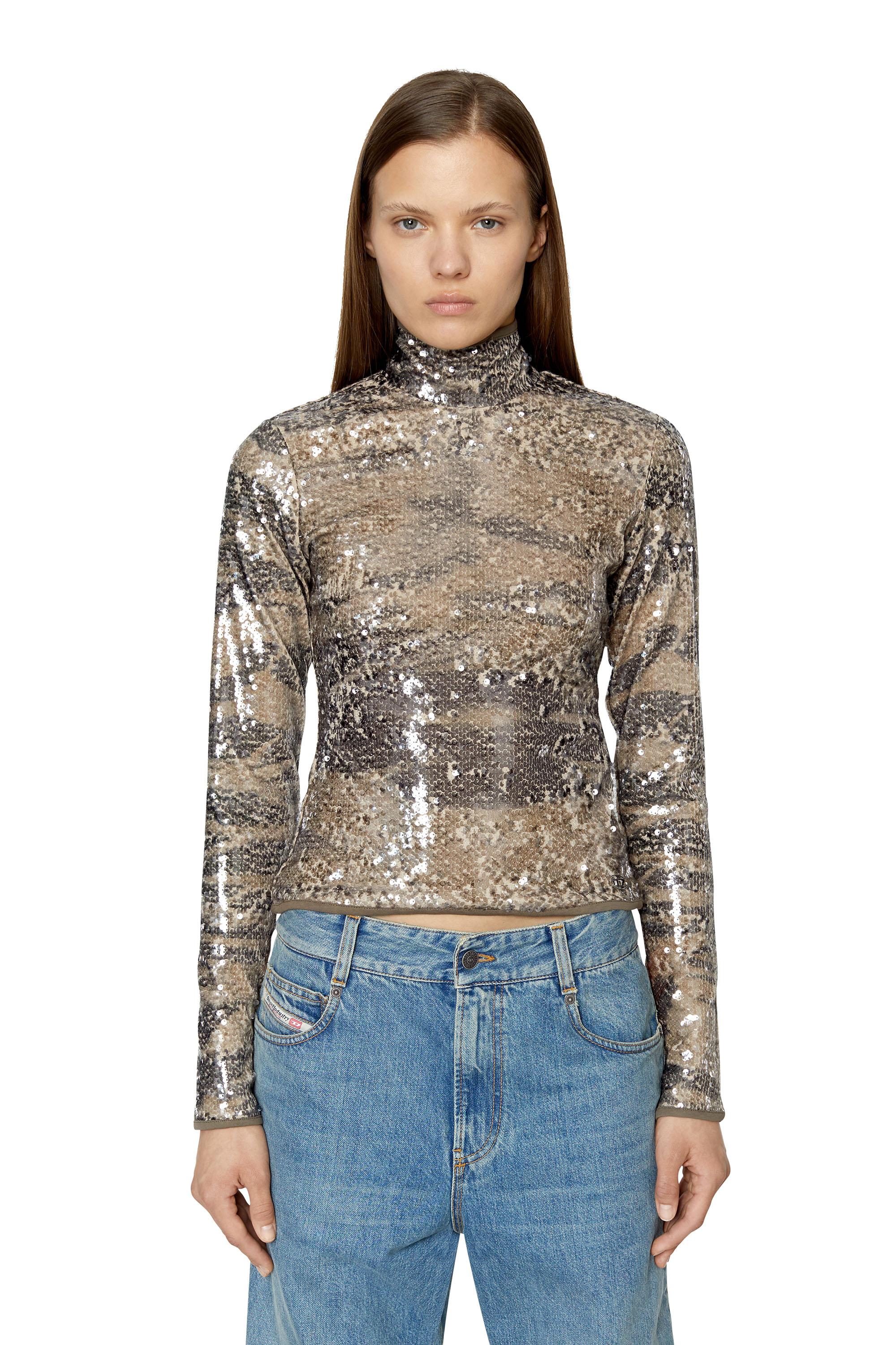 DIESEL Top In Camo-printed Sequin Jersey | Lyst
