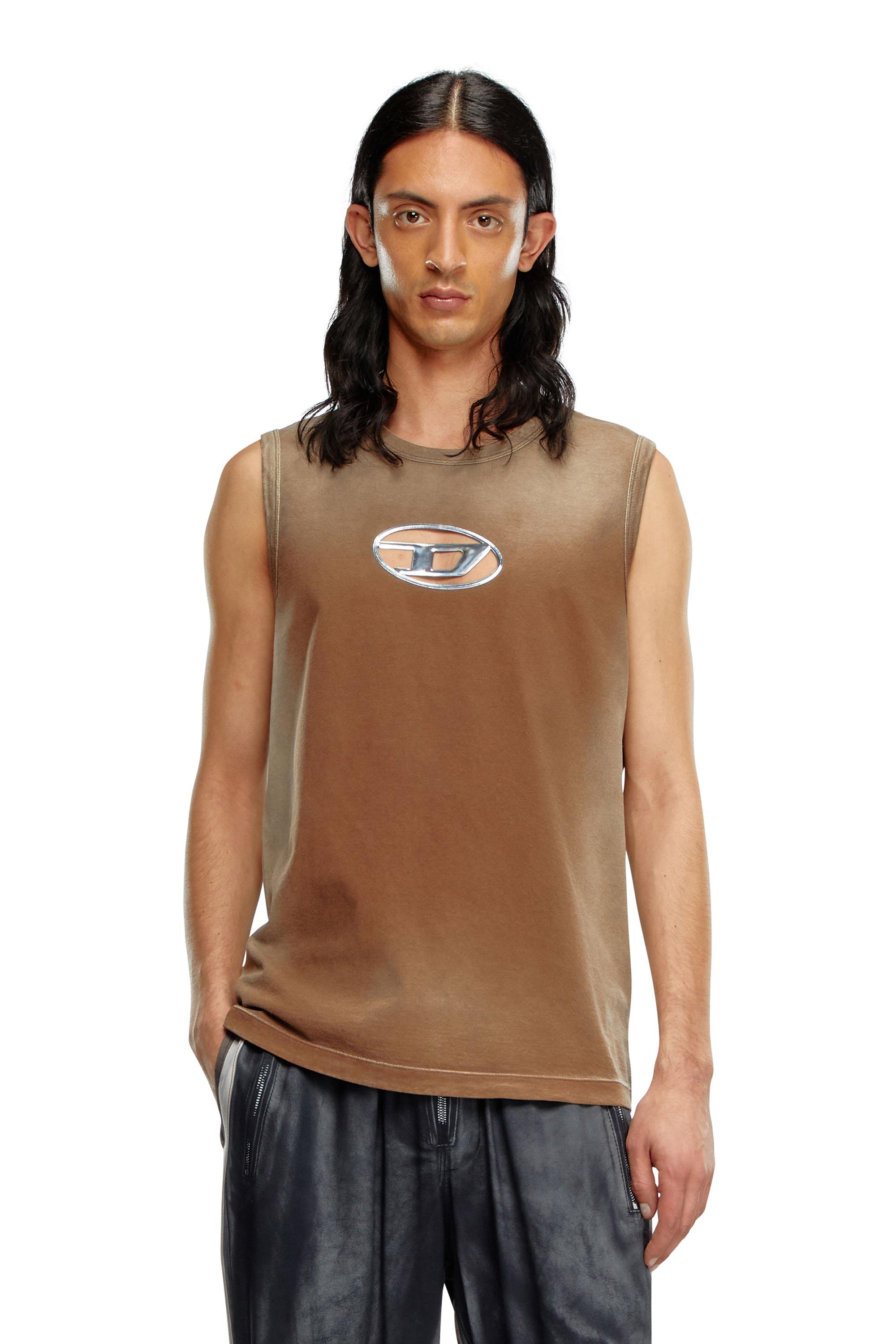 DIESEL Faded Tank Top With Puffy Oval D in Brown for Men