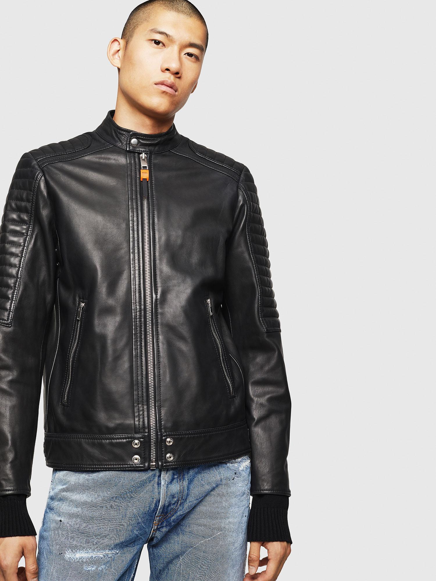DIESEL Lshiro Panelled Leather Biker Jacket in Black Leather (Black