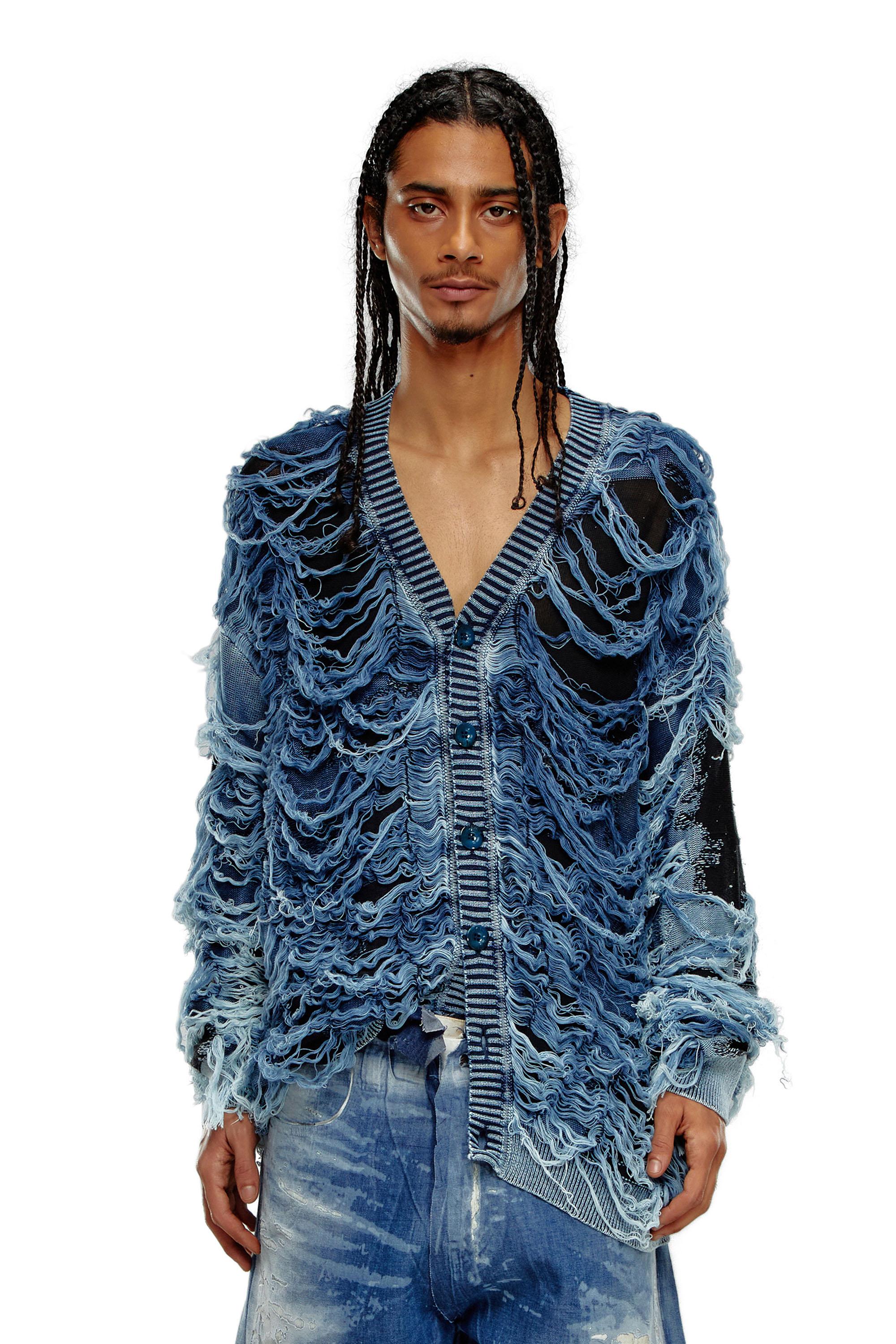 DIESEL Destroyed Indigo V-neck Cardigan in Blue for Men | Lyst