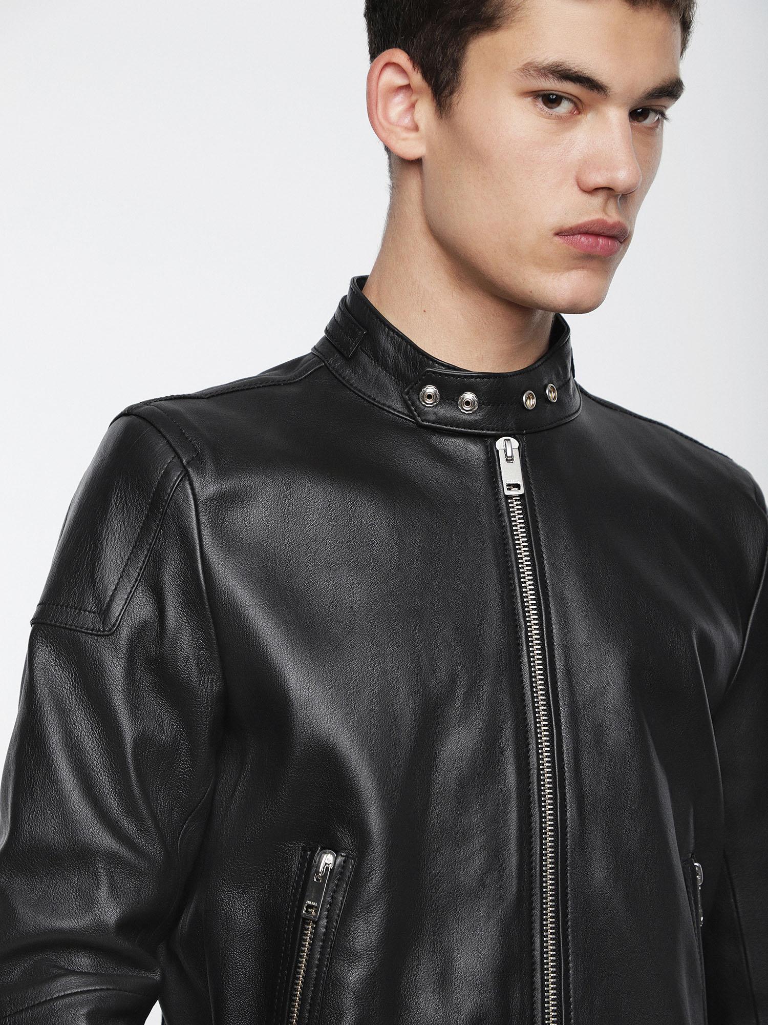 DIESEL Lrushis Leather Biker Jacket With Side Buckles in Black for Men