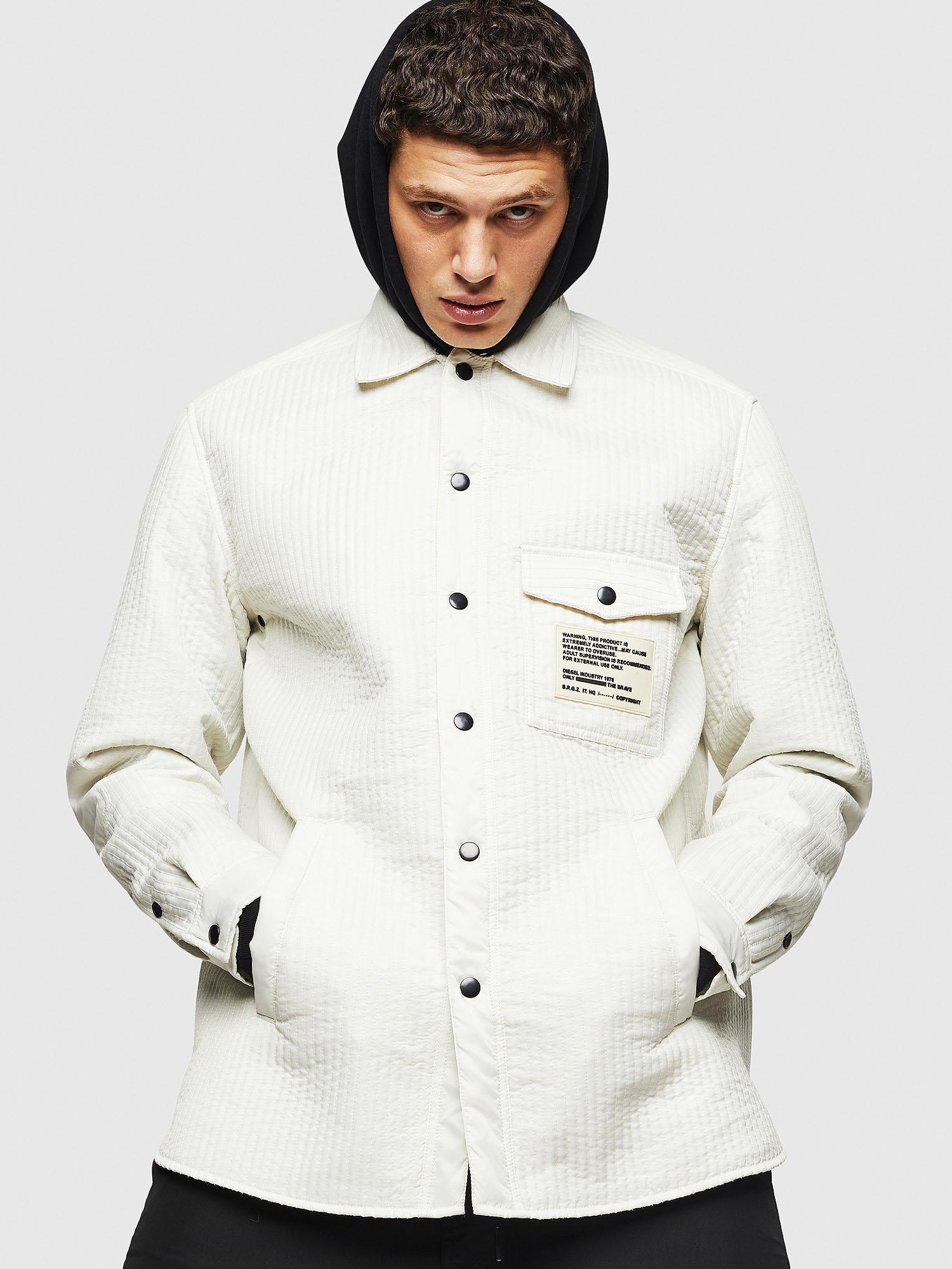 DIESEL S-titch Quilted Overshirt With Military Patch in White for Men ...
