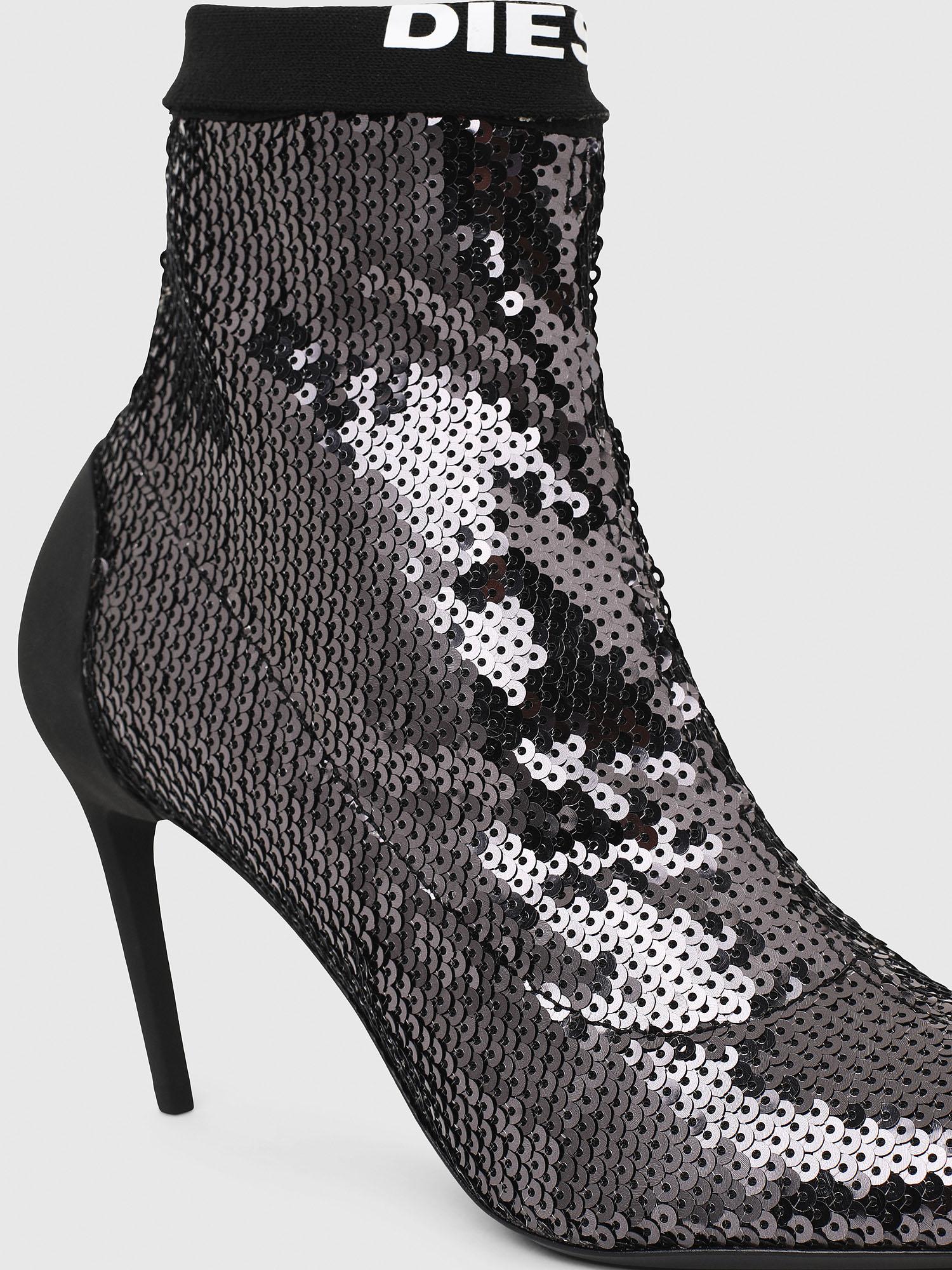 DIESEL Sequined Midheel Sock Boots in Black Lyst