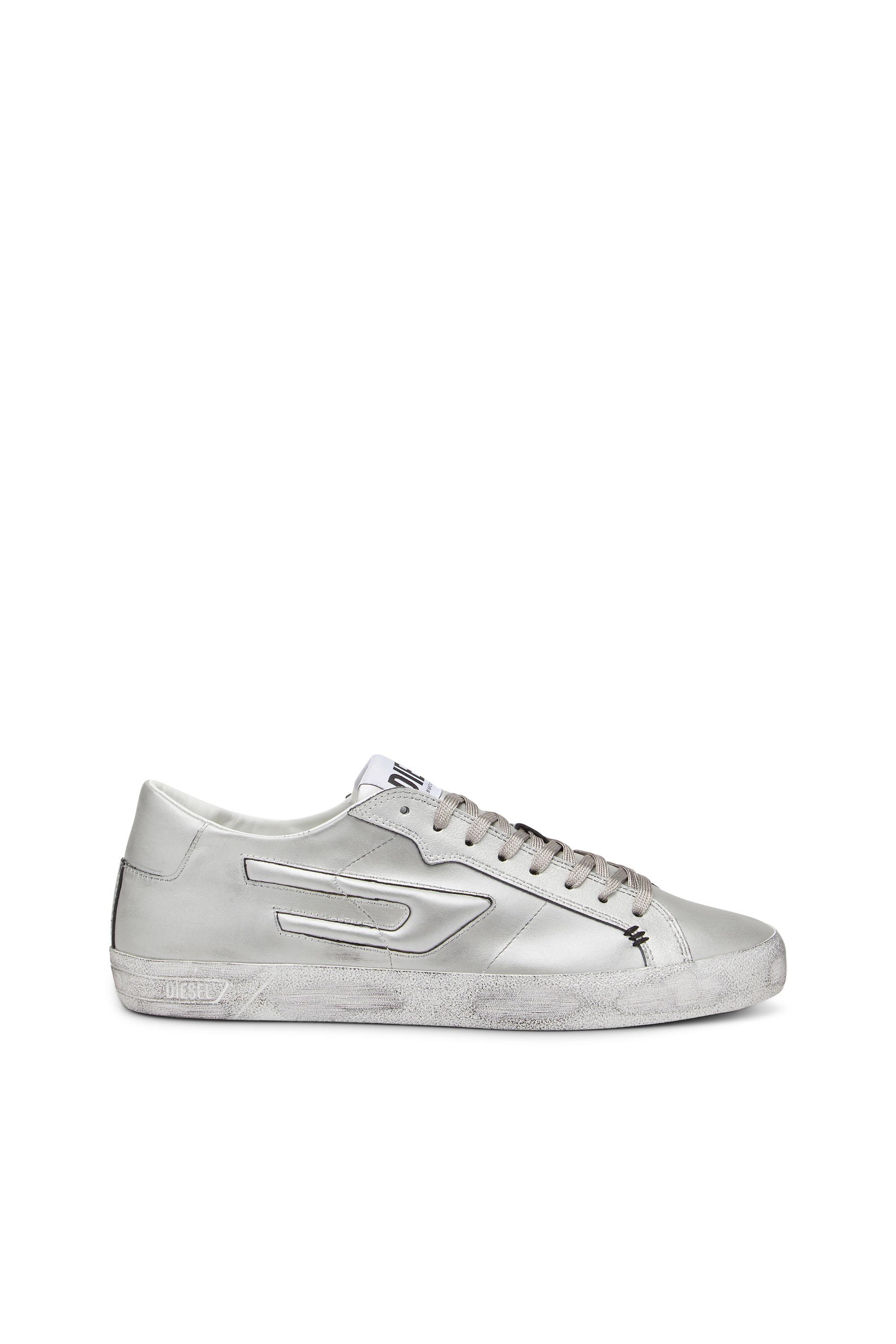 DIESEL Distressed Sneakers In Metallic Leather in White for Men | Lyst