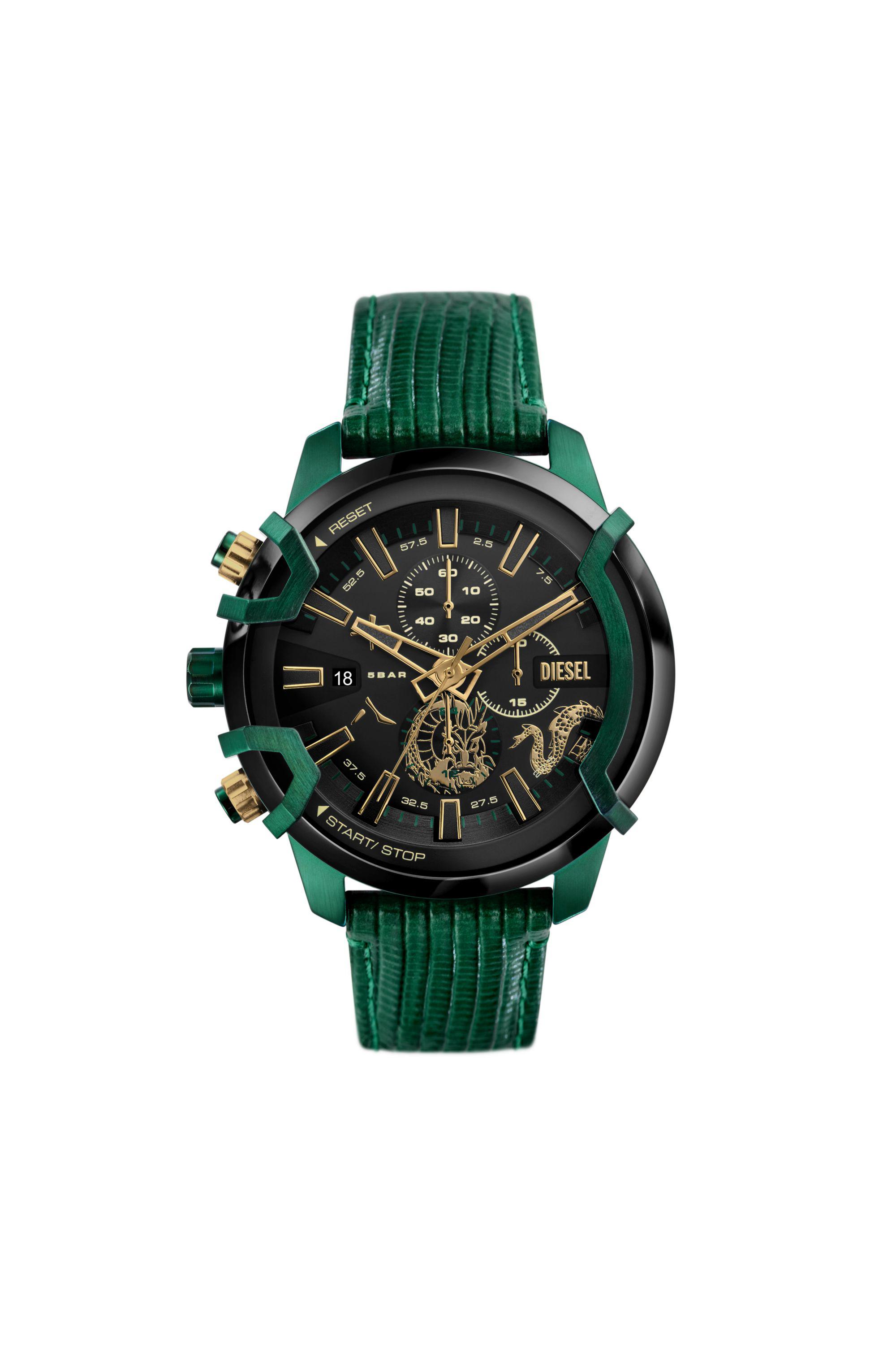 DIESEL Griffed Chronograph Green Leather Watch for Men | Lyst UK