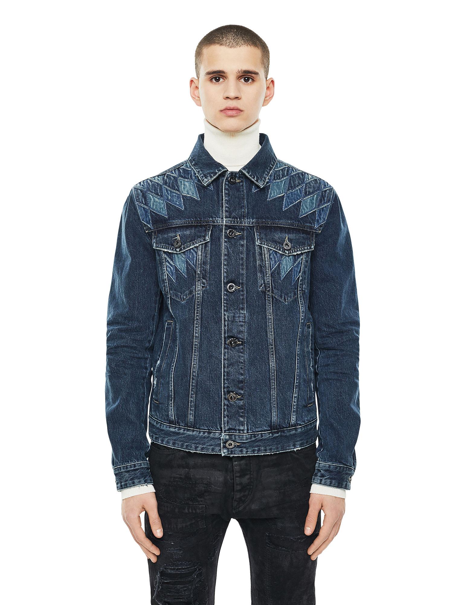 DIESEL Jonder Denim Jacket With Patchwork Embroidery in Blue for Men - Lyst